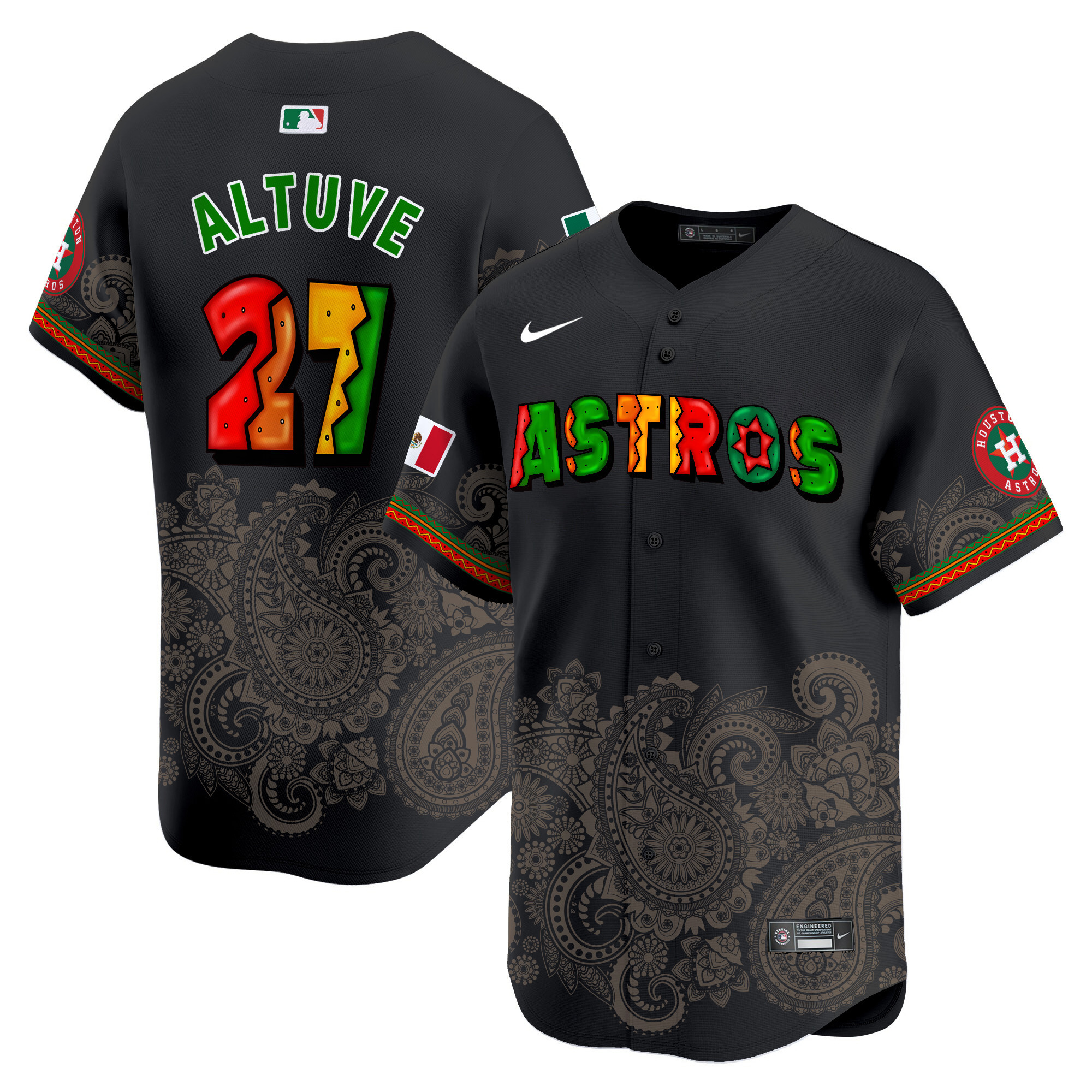Men's JosÈ Altuve Houston Astros Paisley Mexico Vapor Premier Limited Black Jersey V3 - Printed