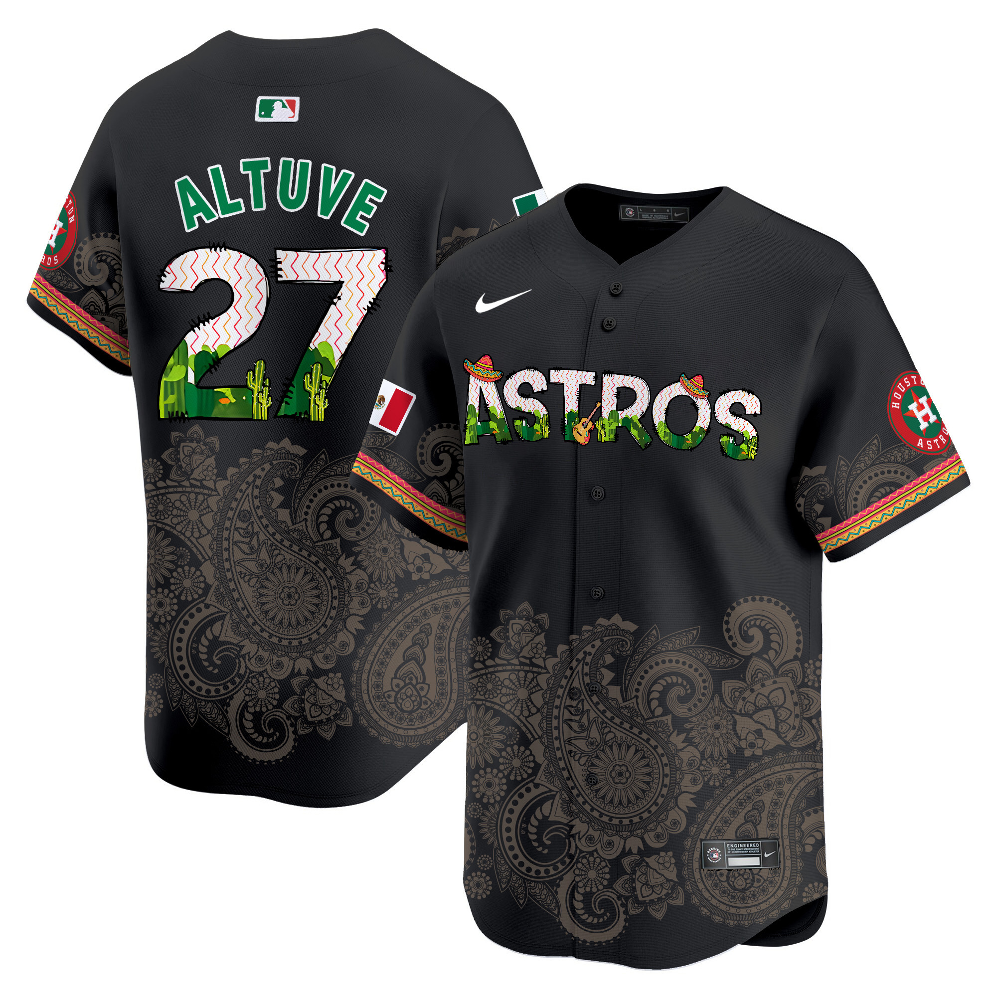 Men's JosÈ Altuve Houston Astros Paisley Mexico Vapor Premier Limited Black Jersey V4 - Printed