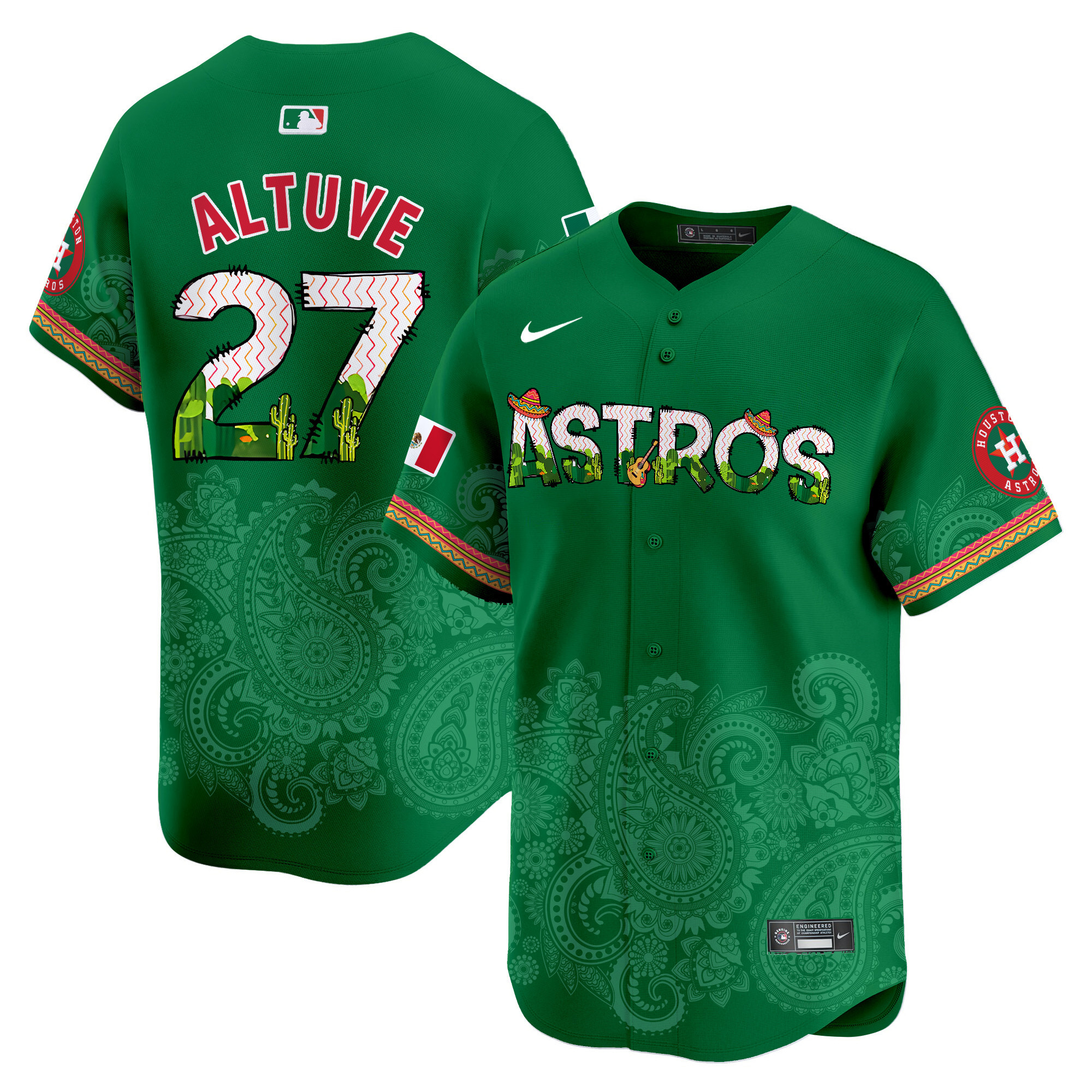 Men's JosÈ Altuve Houston Astros Paisley Mexico Vapor Premier Limited Green Jersey V4 - Printed