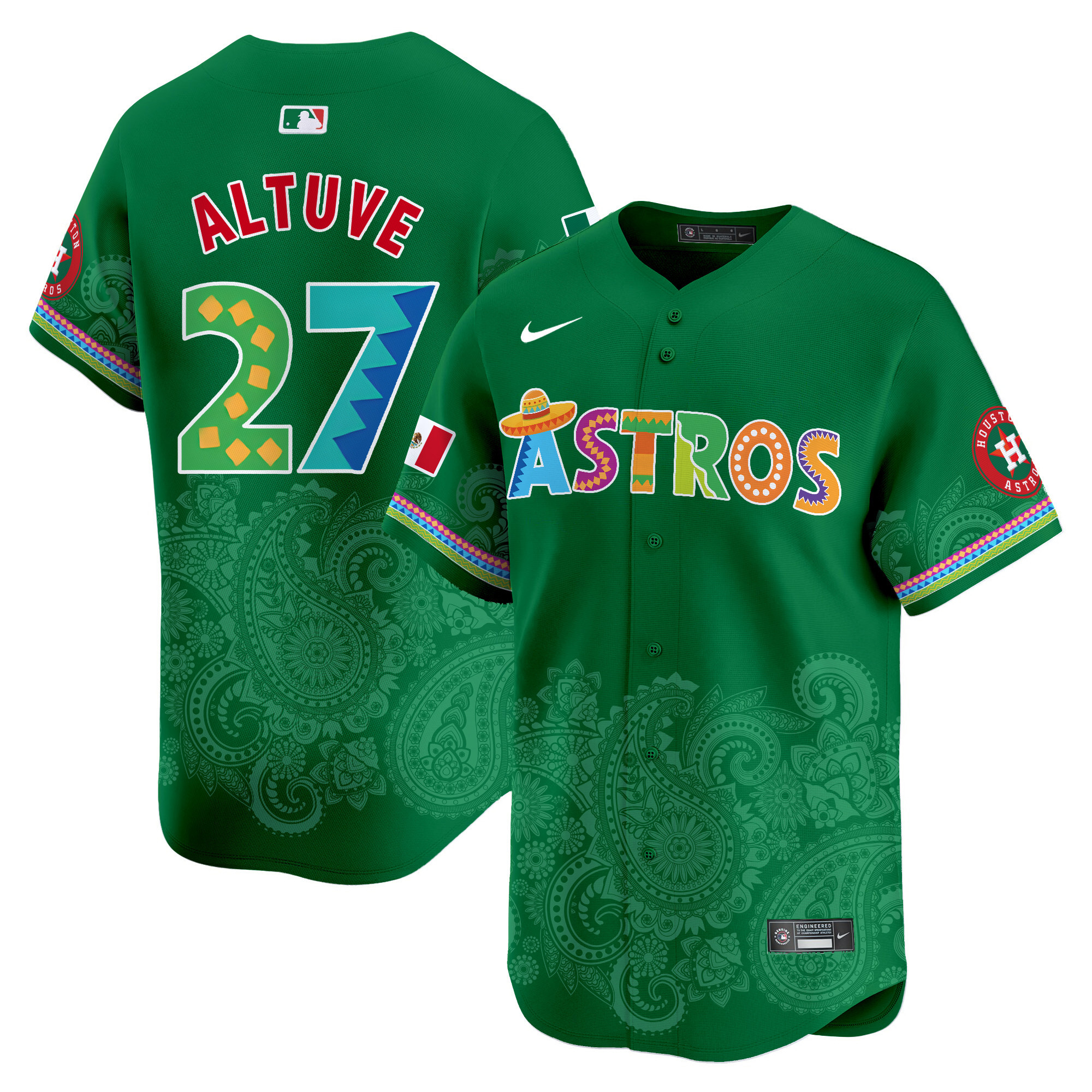 Men's JosÈ Altuve Houston Astros Paisley Mexico Vapor Premier Limited Green Jersey V5- Printed