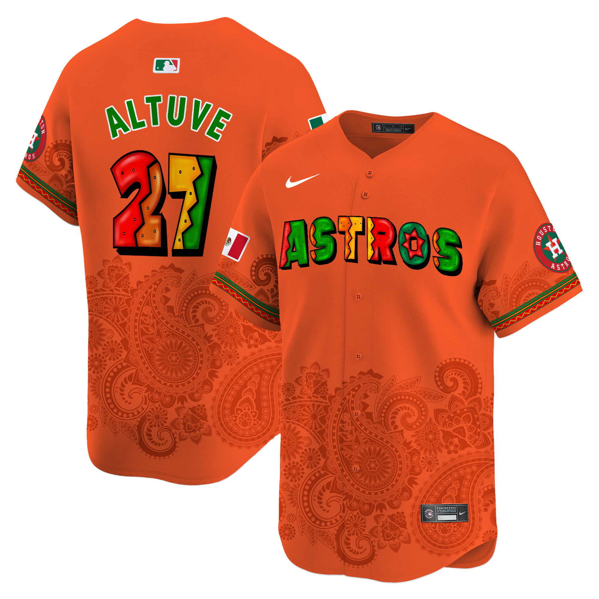 Men's JosÈ Altuve Houston Astros Paisley Mexico Vapor Premier Limited Orange Jersey V3 - Printed