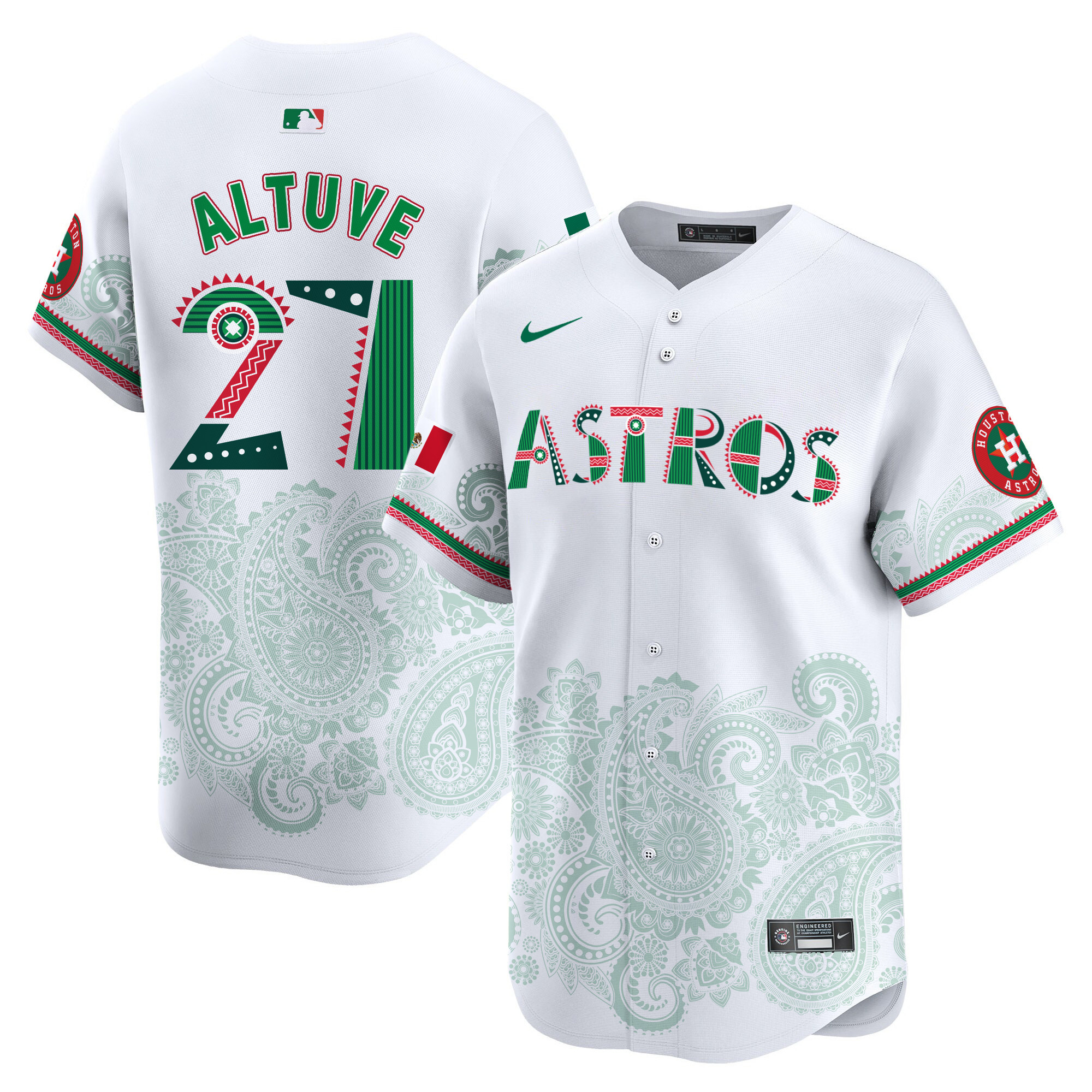 Men's JosÈ Altuve Houston Astros Paisley Mexico Vapor Premier Limited White Jersey V2- Printed