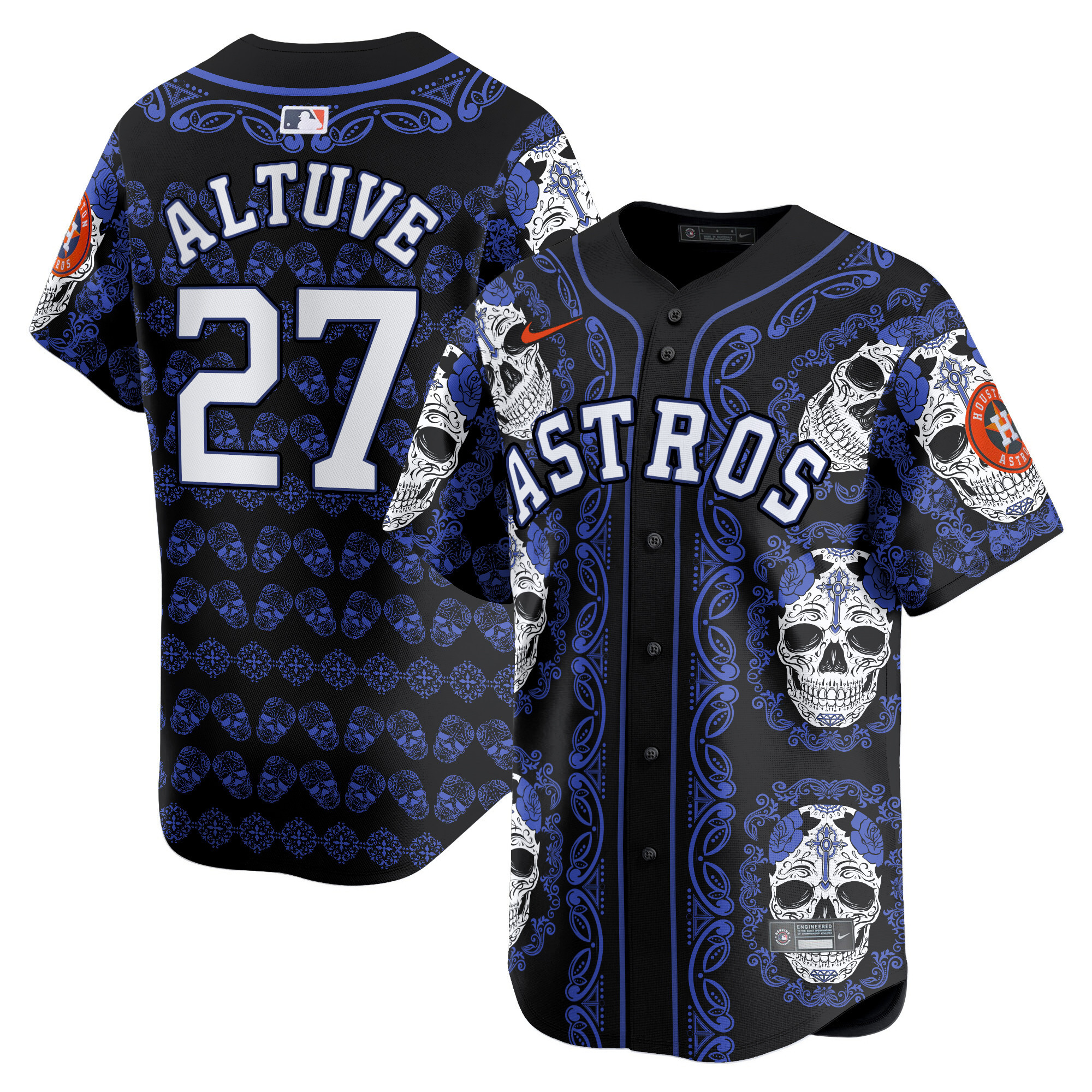 Men's JosÈ Altuve Houston Astros Paisley Sugar Skull Vapor Premier Limited Navy Jersey - Printed