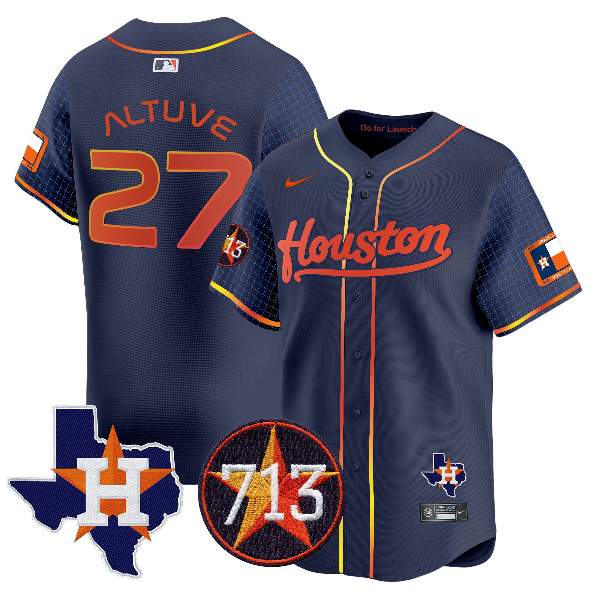 Men's JosÈ Altuve Houston Astros Space City 713 Patch Vapor Premier Limited Navy Jersey - All Stitched