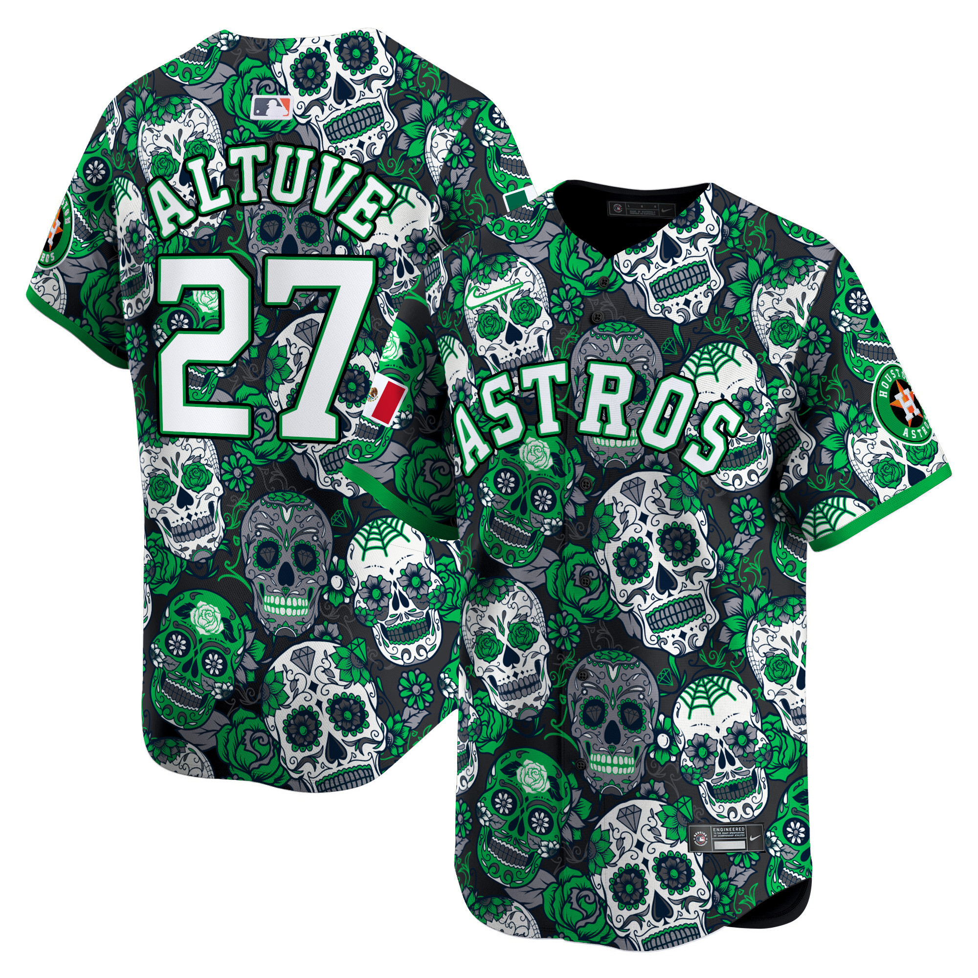 Men's JosÈ Altuve Houston Astros Sugar Skull Mexico Vapor Premier Limited Green Jersey - Printed