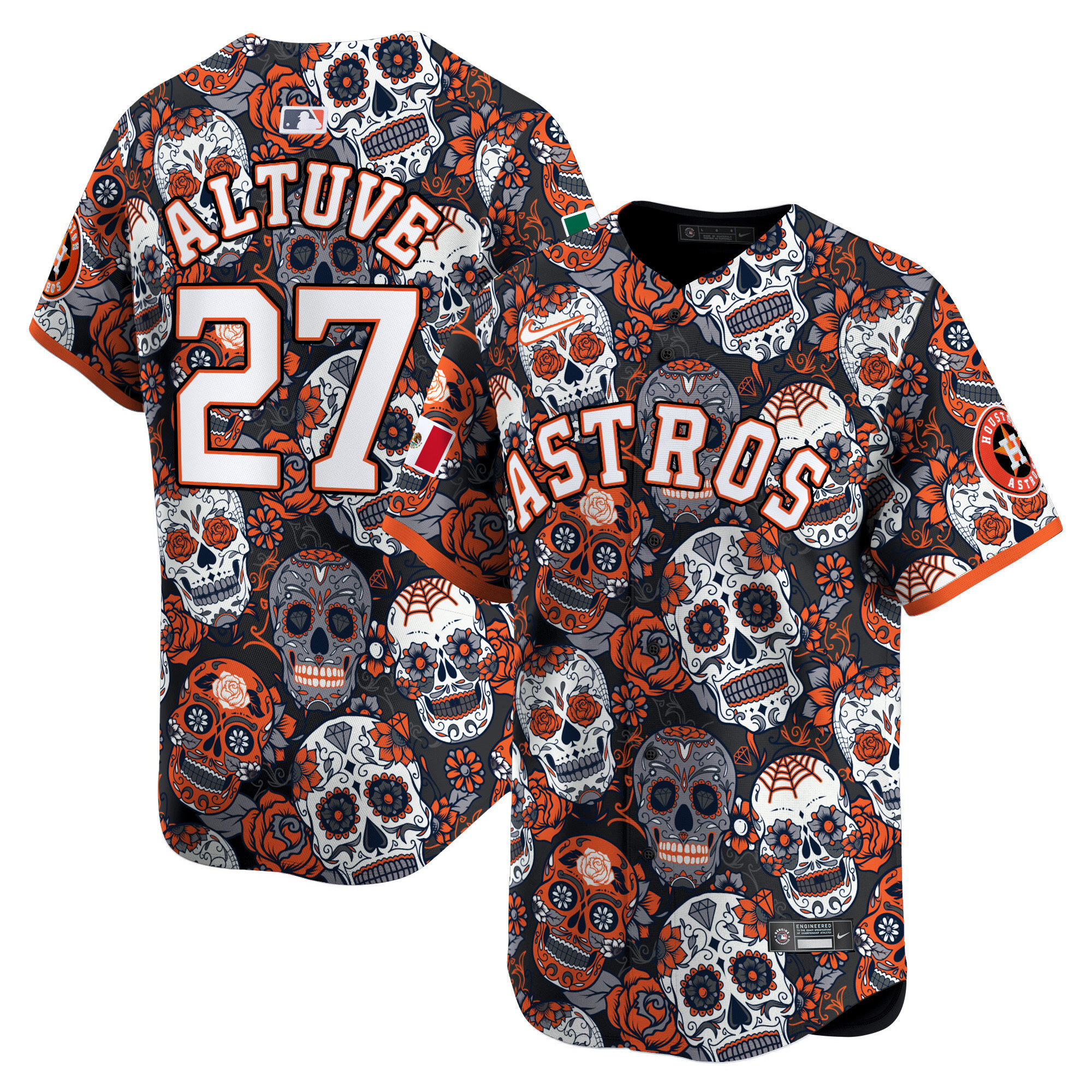Men's JosÈ Altuve Houston Astros Sugar Skull Mexico Vapor Premier Limited Orange Jersey - Printed