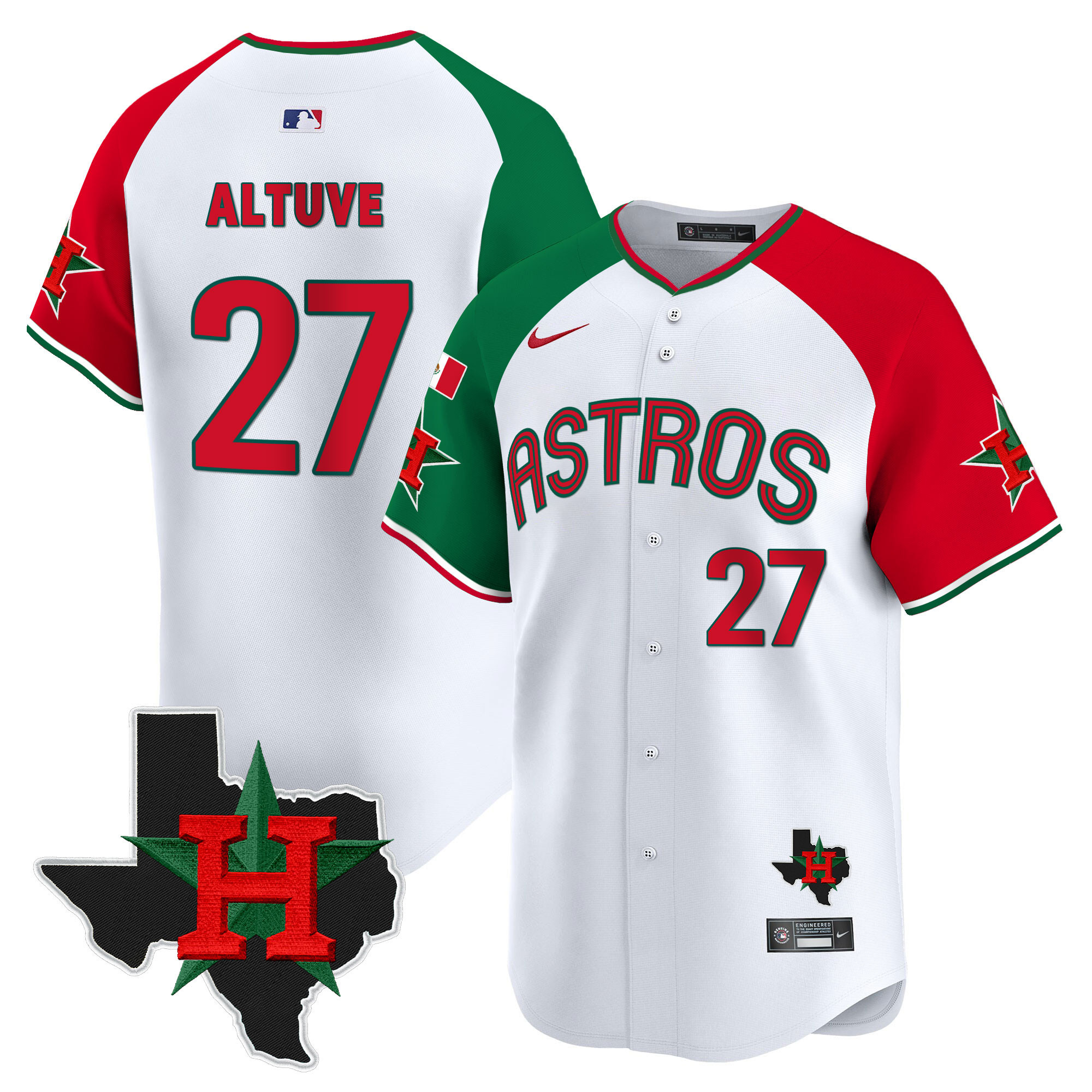 Men's JosÈ Altuve Mexico Texas Patch Vapor Premier Limited Alternate Houston Astros Jersey V3 - All Stitched