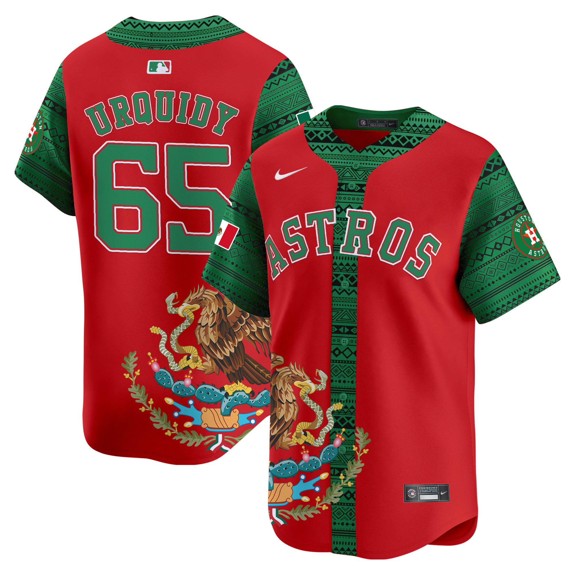 Men's Jose Urquidy Houston Astros Aztec Mexico Vapor Premier Limited Red Jersey V2- Printed