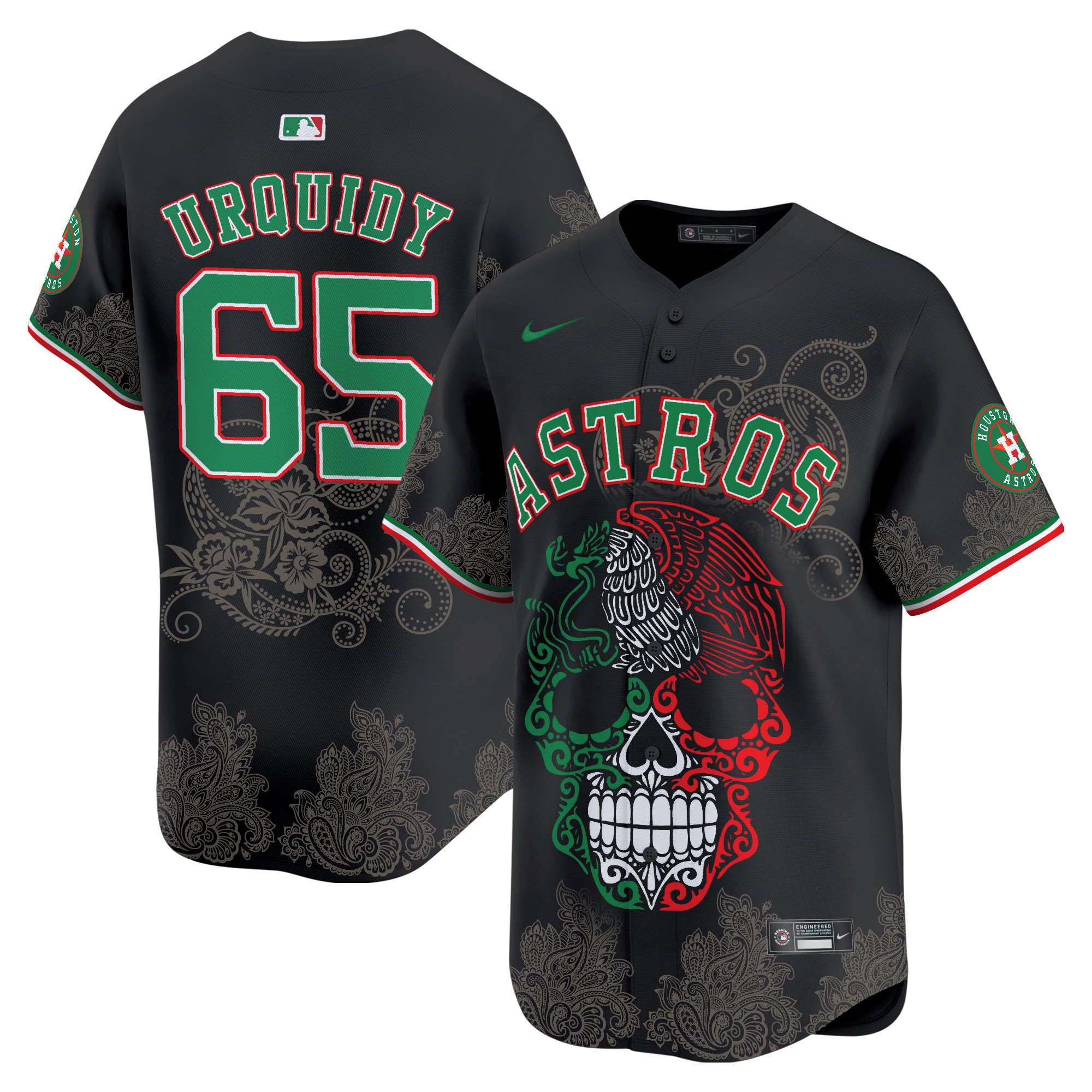 Men's Jose Urquidy Houston Astros Aztec Warrior Skull Vapor Limited Black Jersey - Printed
