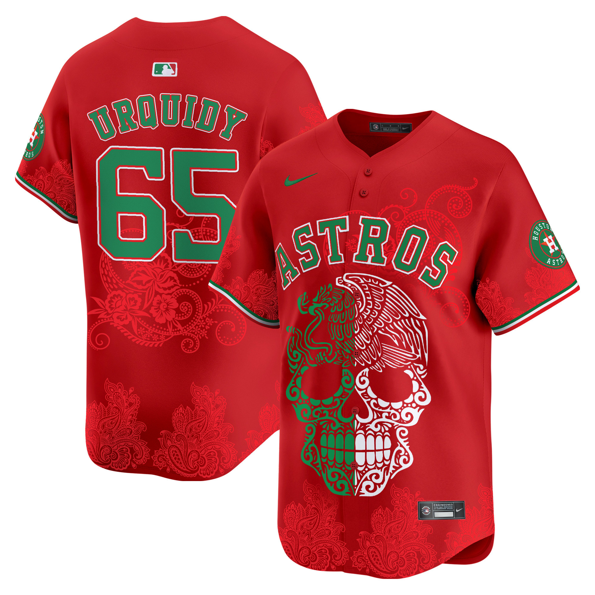 Men's Jose Urquidy Houston Astros Aztec Warrior Skull Vapor Limited Red Jersey - Printed