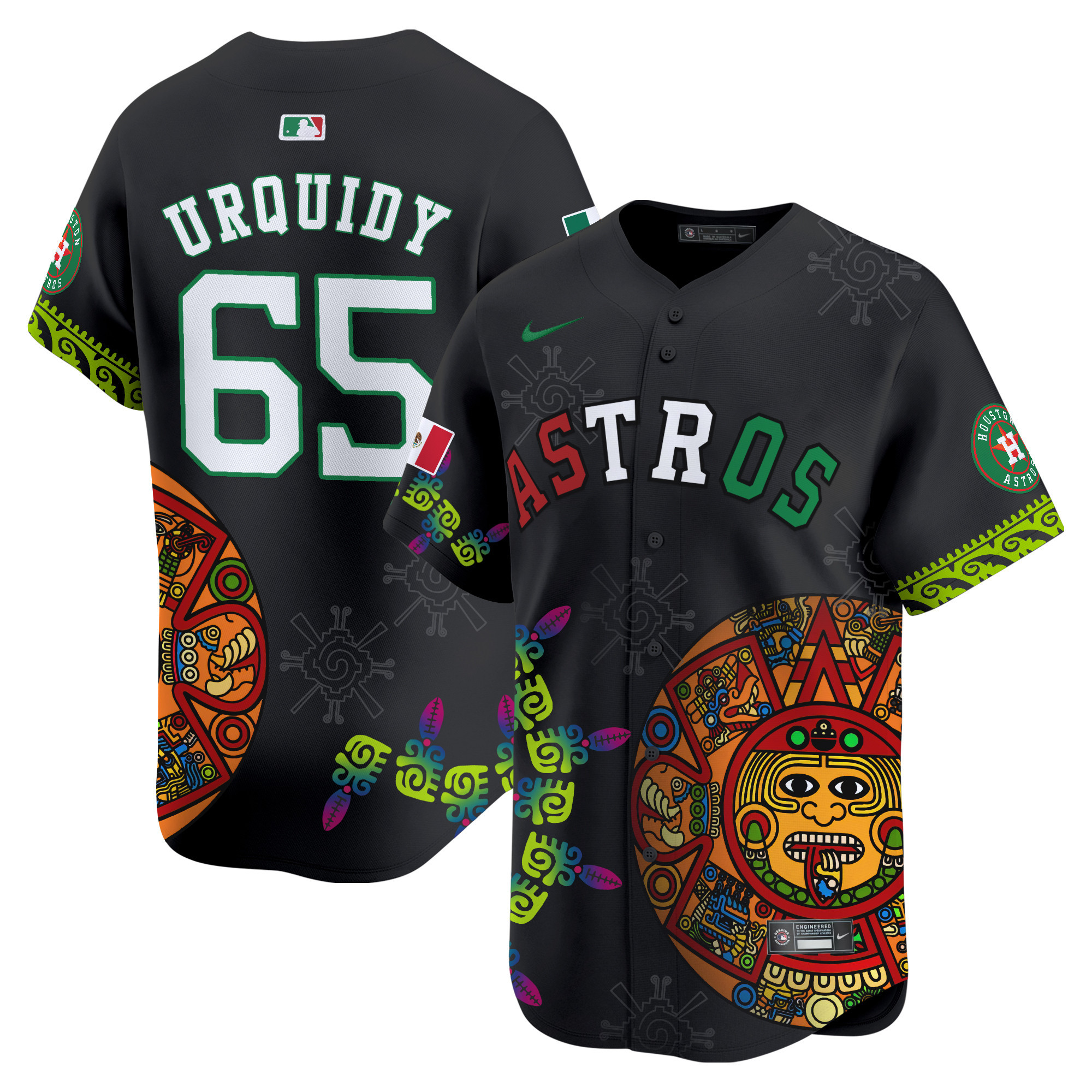 Men's Jose Urquidy Houston Astros Mexico Aztec Calendar Vapor Premier Limited Black Jersey - Printed