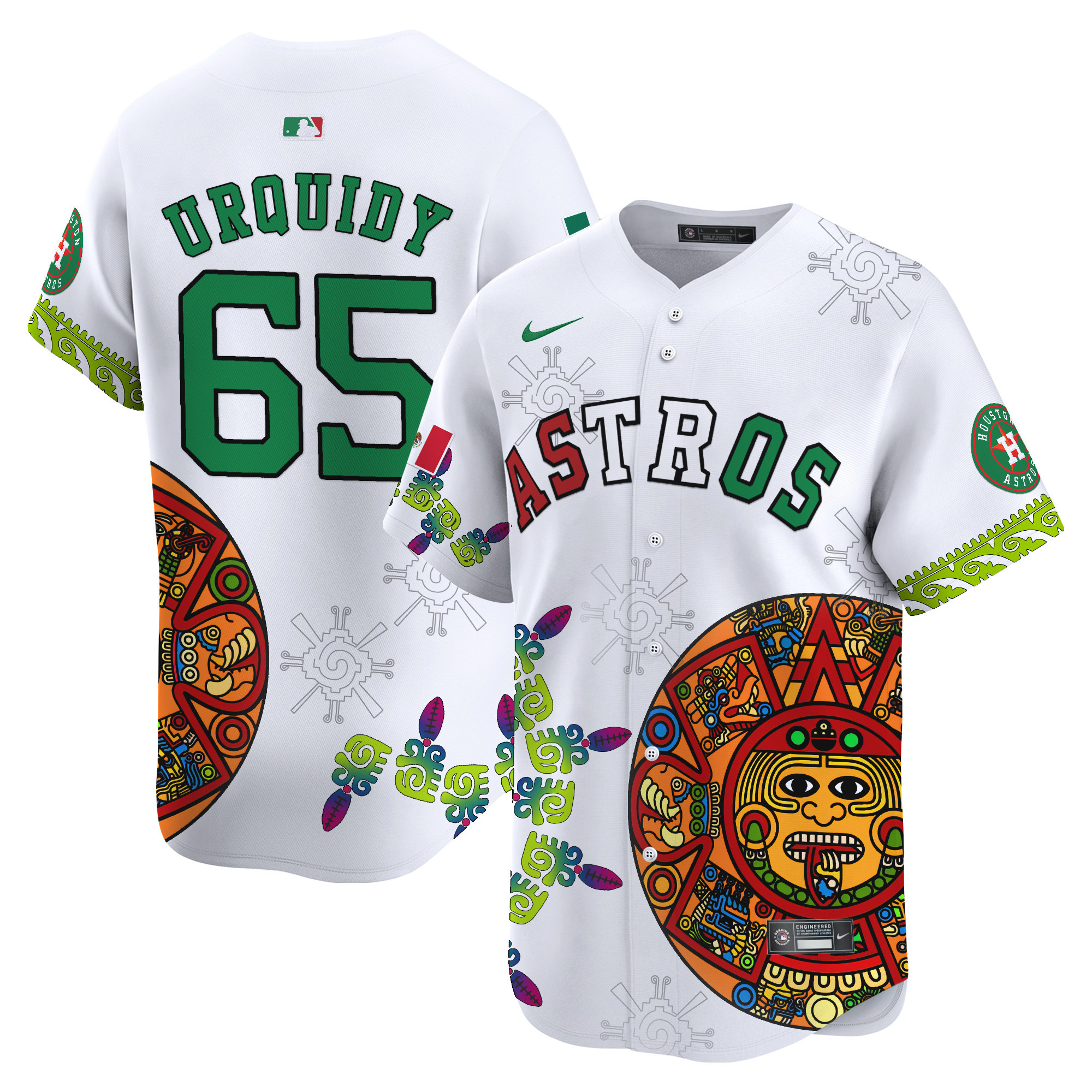 Men's Jose Urquidy Houston Astros Mexico Aztec Calendar Vapor Premier Limited White Jersey - Printed