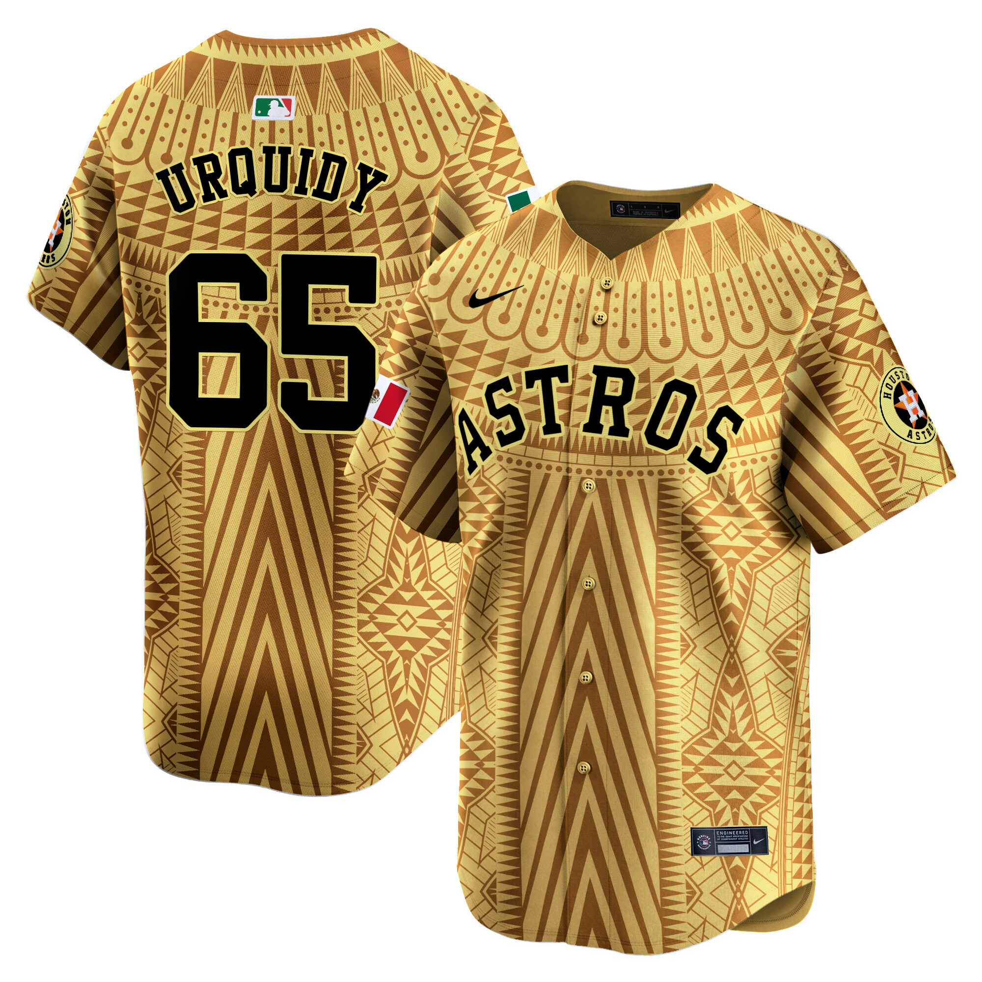 Men's Jose Urquidy Houston Astros Mexico Aztec Pattern Vapor Premier Limited Gold Jersey - Printed
