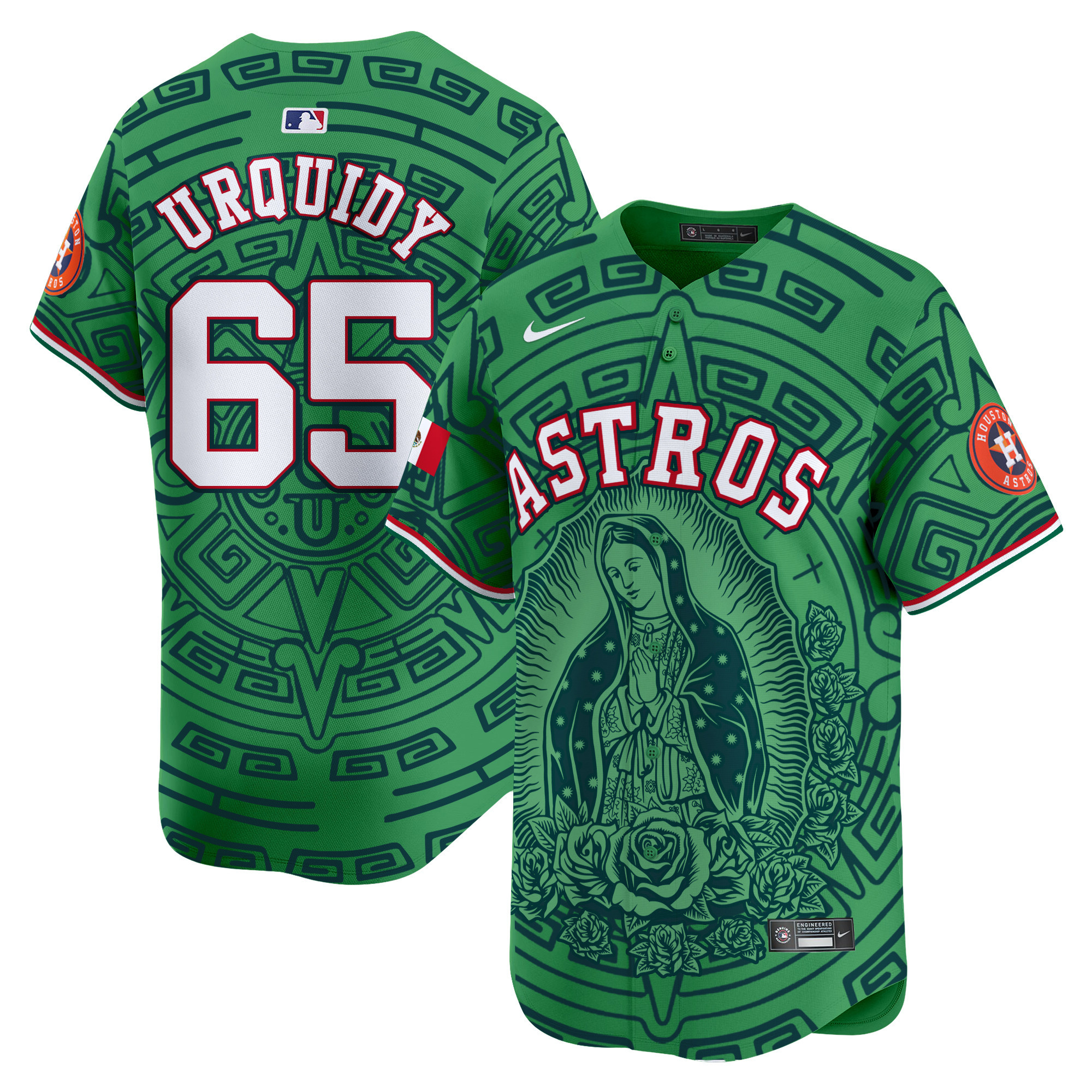 Men's Jose Urquidy Houston Astros Mexico Guadalupe Vapor Premier Limited Green Jersey - Printed