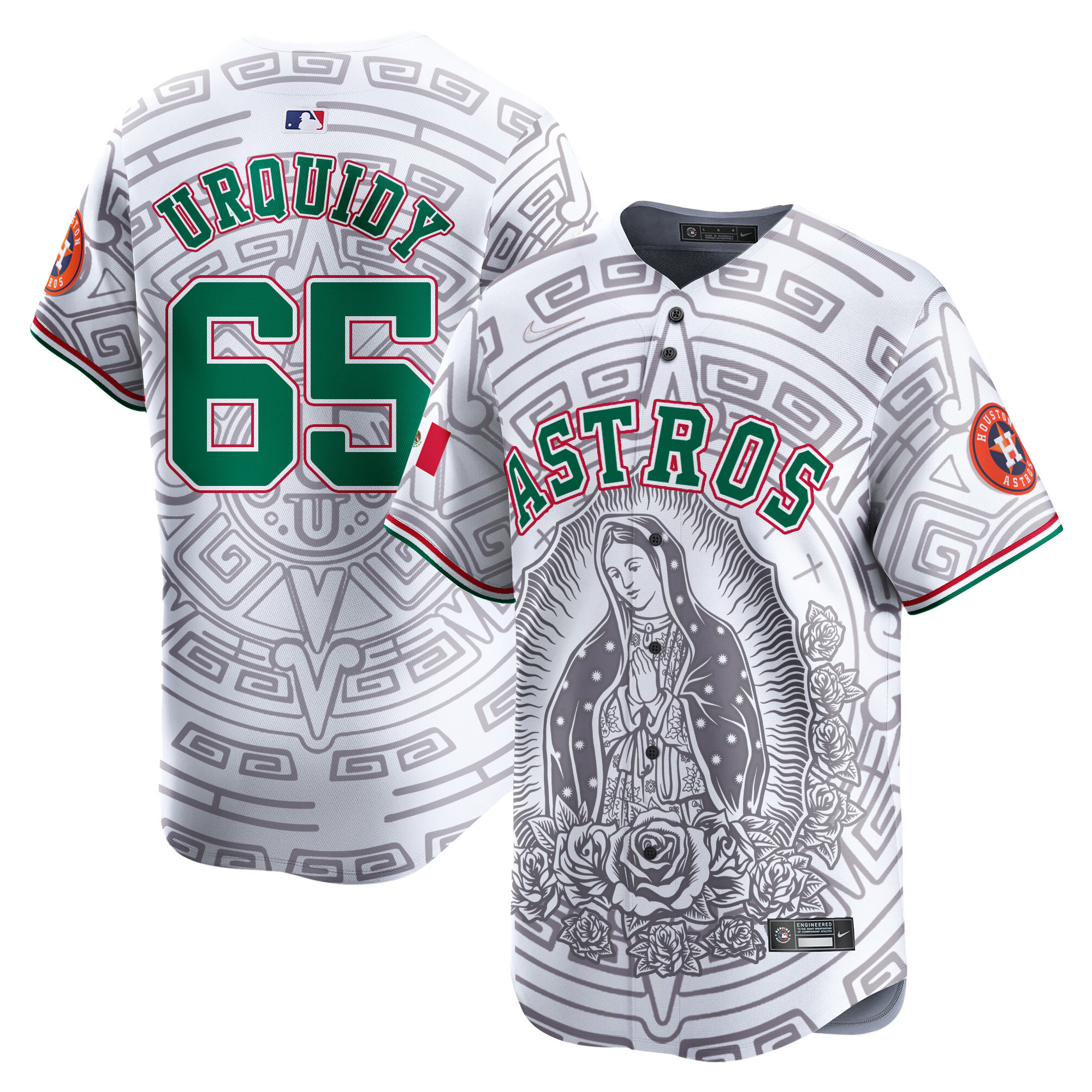 Men's Jose Urquidy Houston Astros Mexico Guadalupe Vapor Premier Limited White Jersey - Printed
