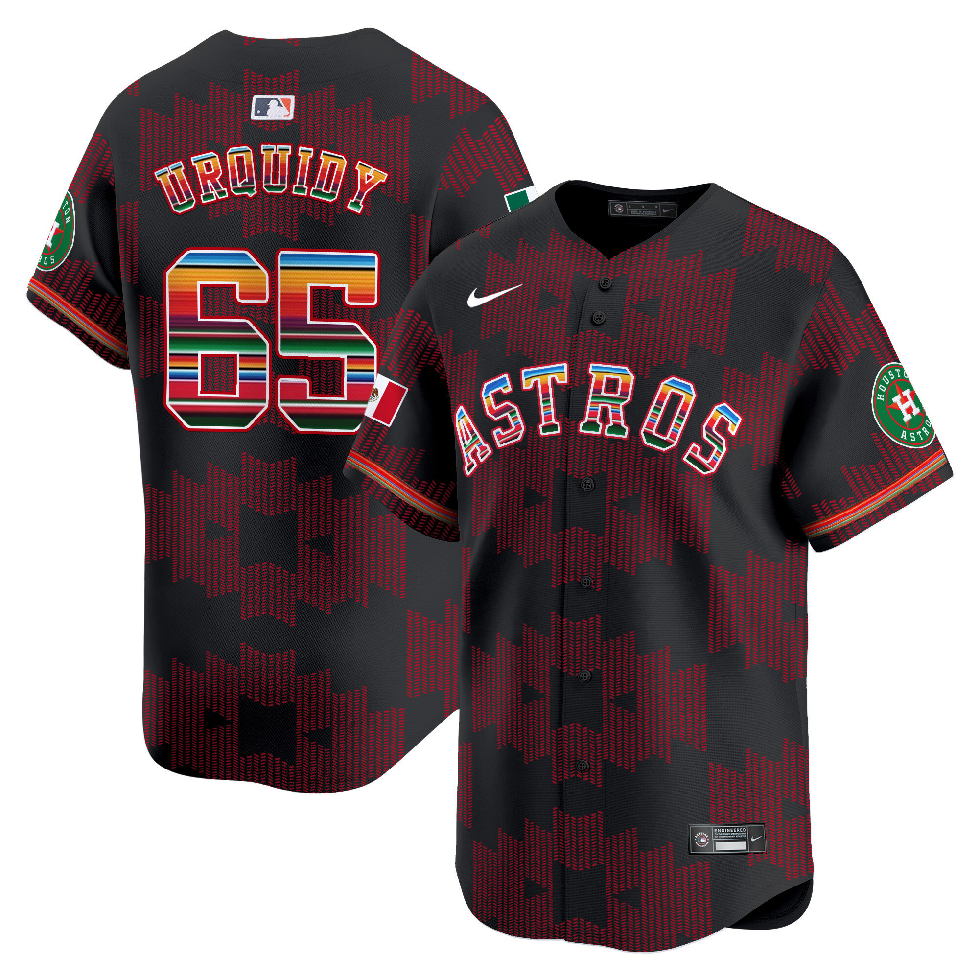 Men's Jose Urquidy Houston Astros Mexico Serape Style Vapor Premier Limited Black Jersey V2- Printed