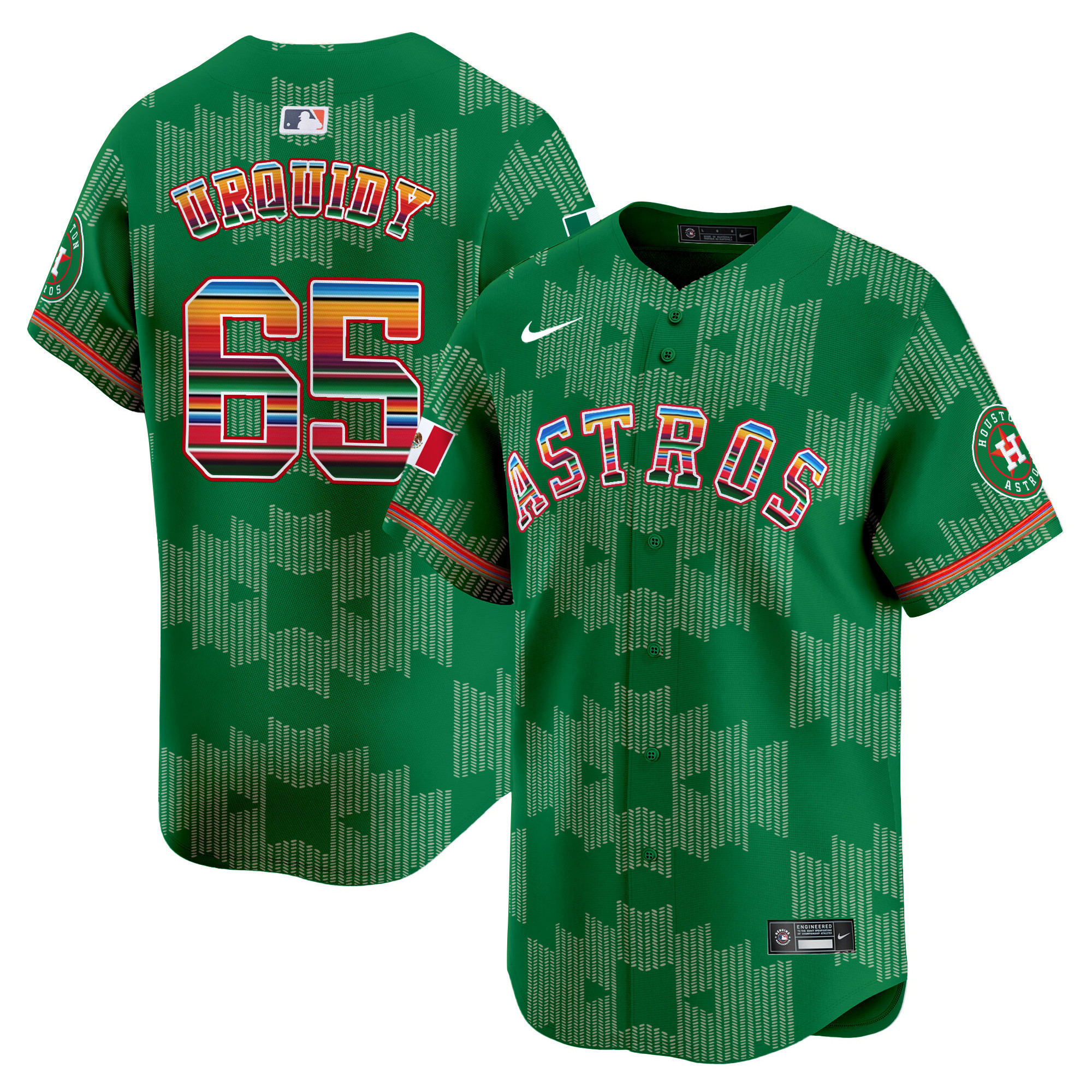 Men's Jose Urquidy Houston Astros Mexico Serape Style Vapor Premier Limited Green Jersey V2- Printed