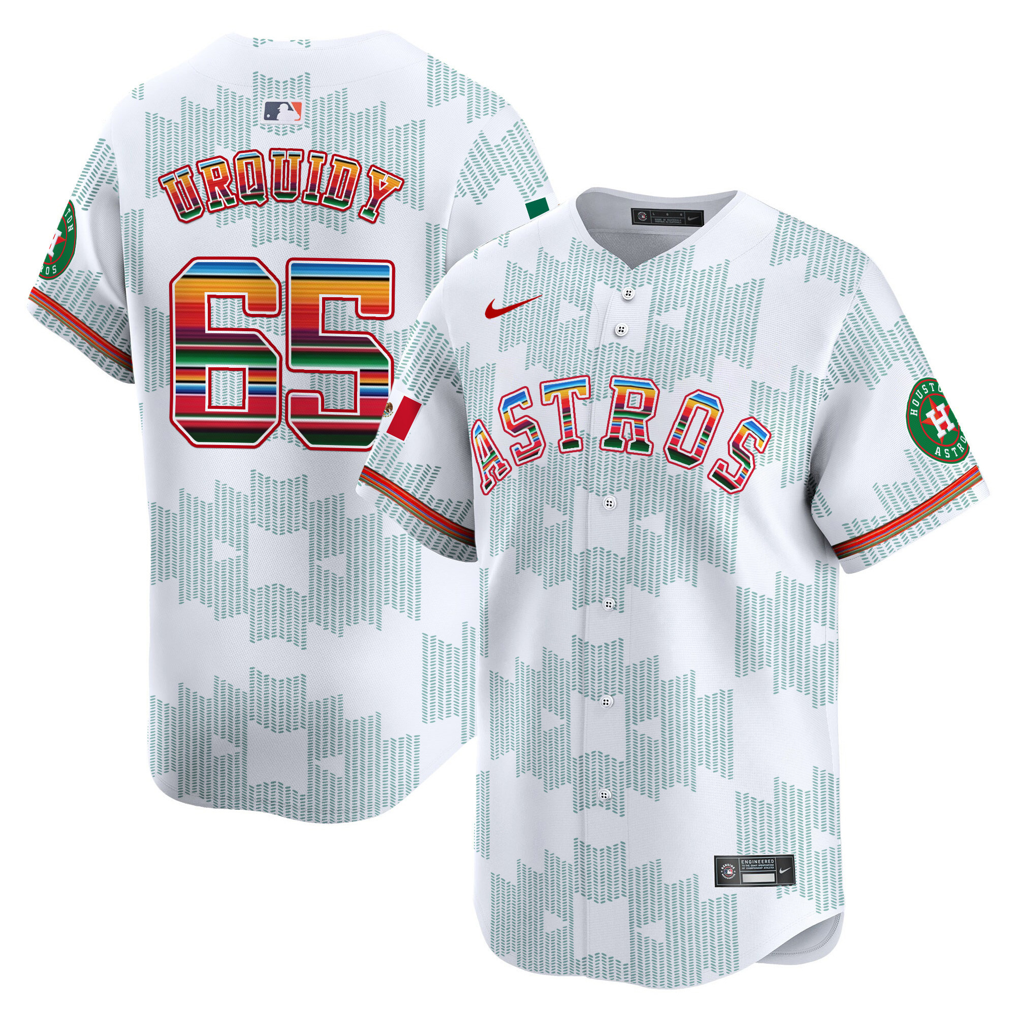 Men's Jose Urquidy Houston Astros Mexico Serape Style Vapor Premier Limited White Jersey V2- Printed