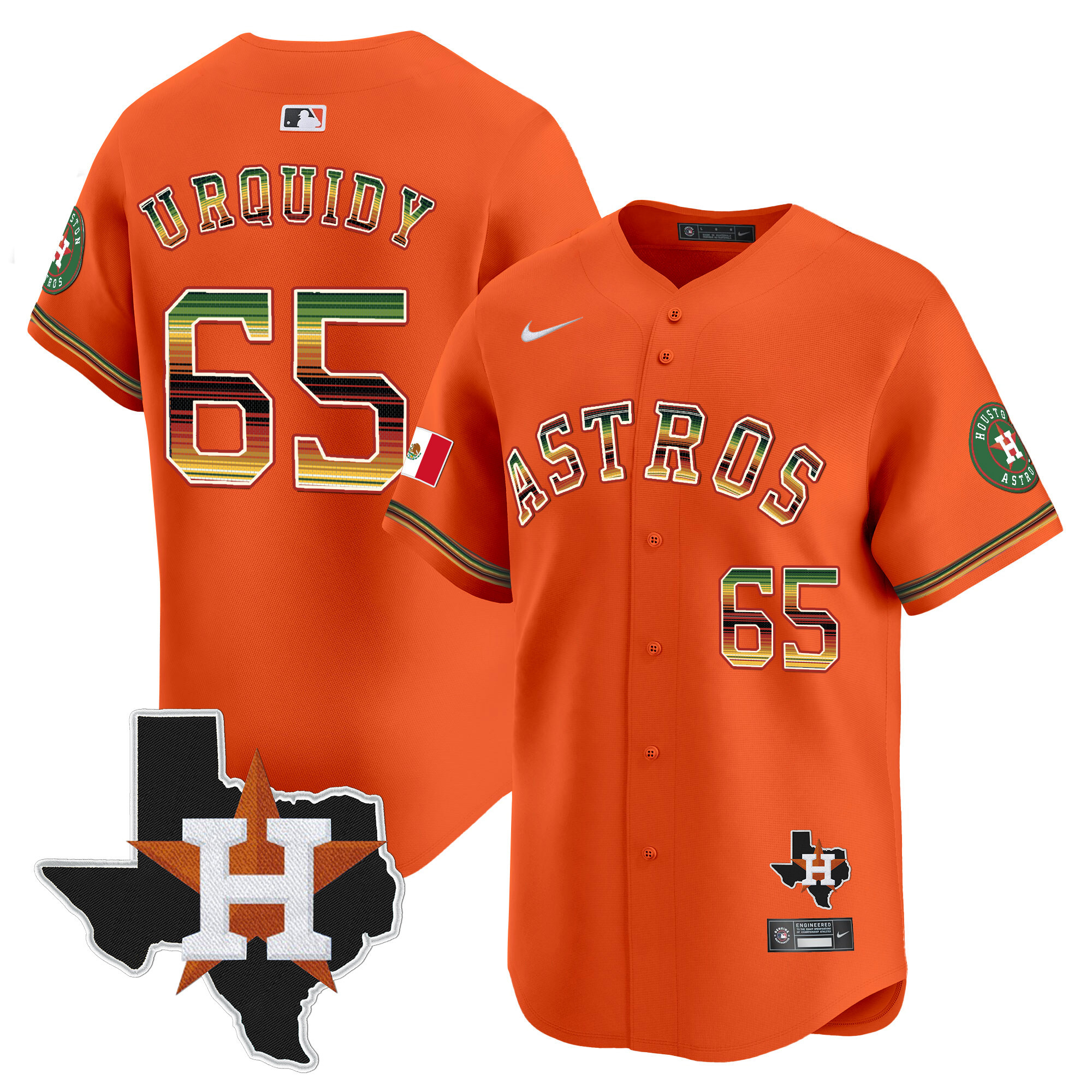 Men's Jose Urquidy Houston Astros Mexico Traditional Style Vapor Premier Limited Orange Jersey - All Stitched