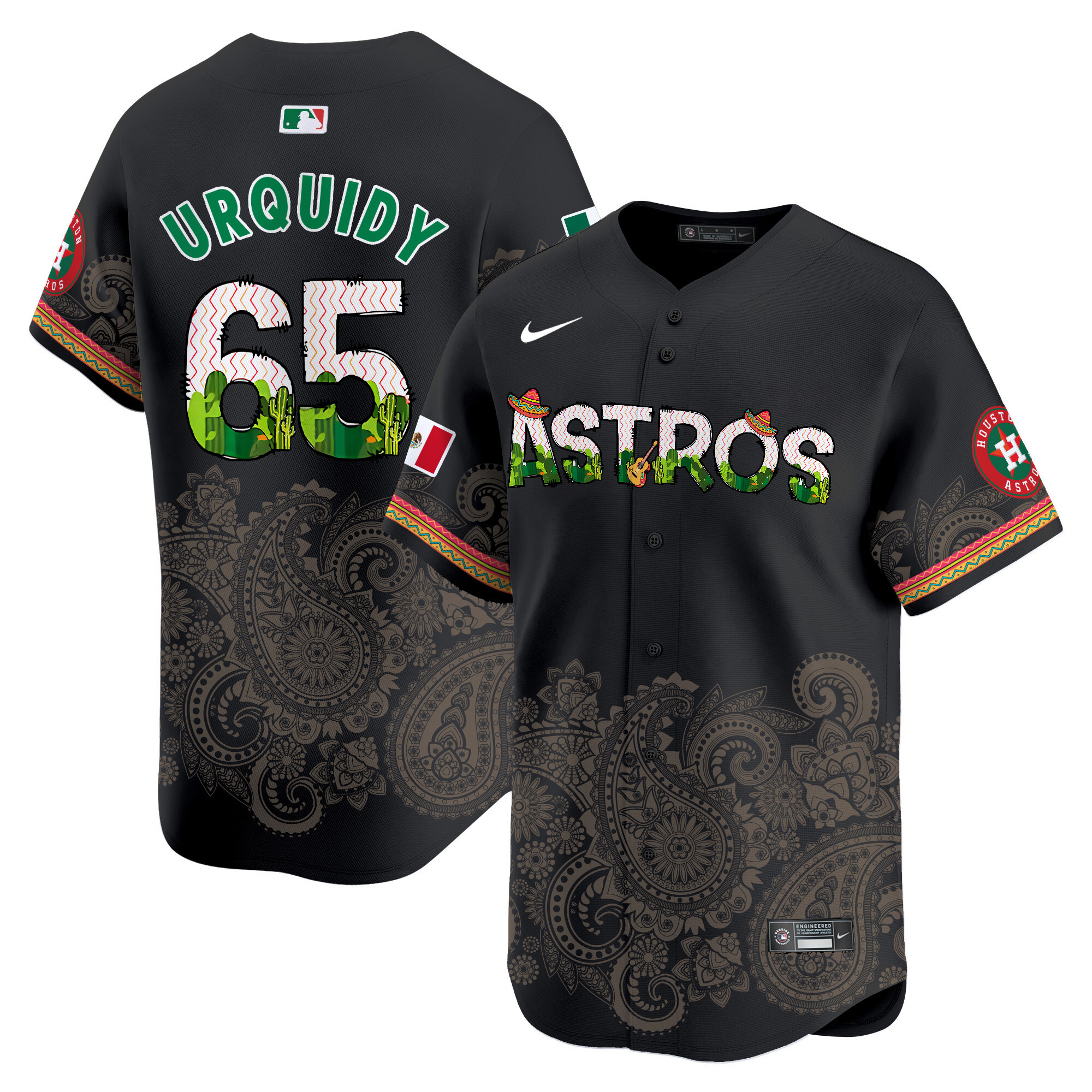 Men's Jose Urquidy Houston Astros Paisley Mexico Vapor Premier Limited Black Jersey V4 - Printed - Image 1