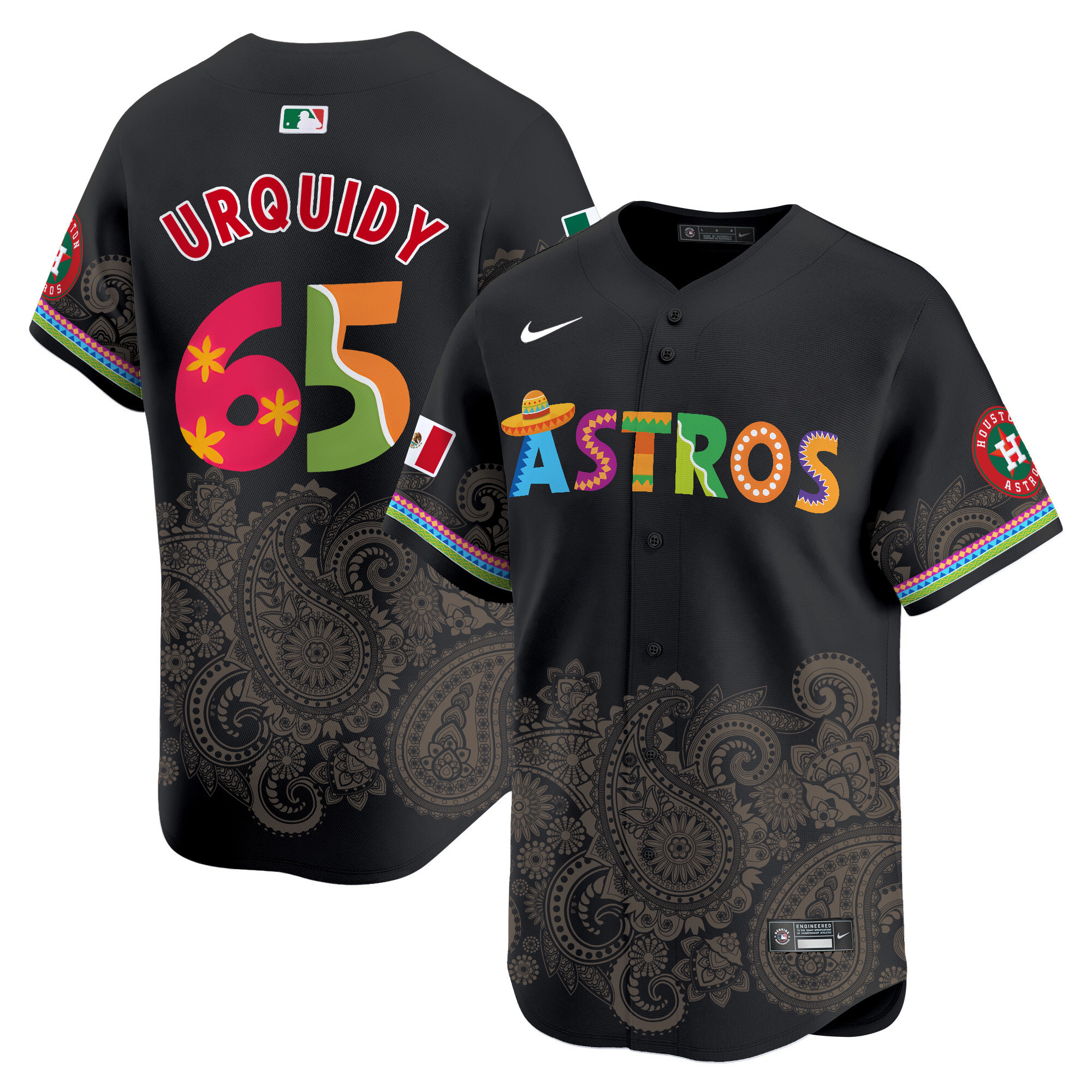 Men's Jose Urquidy Houston Astros Paisley Mexico Vapor Premier Limited Black Jersey V5- Printed