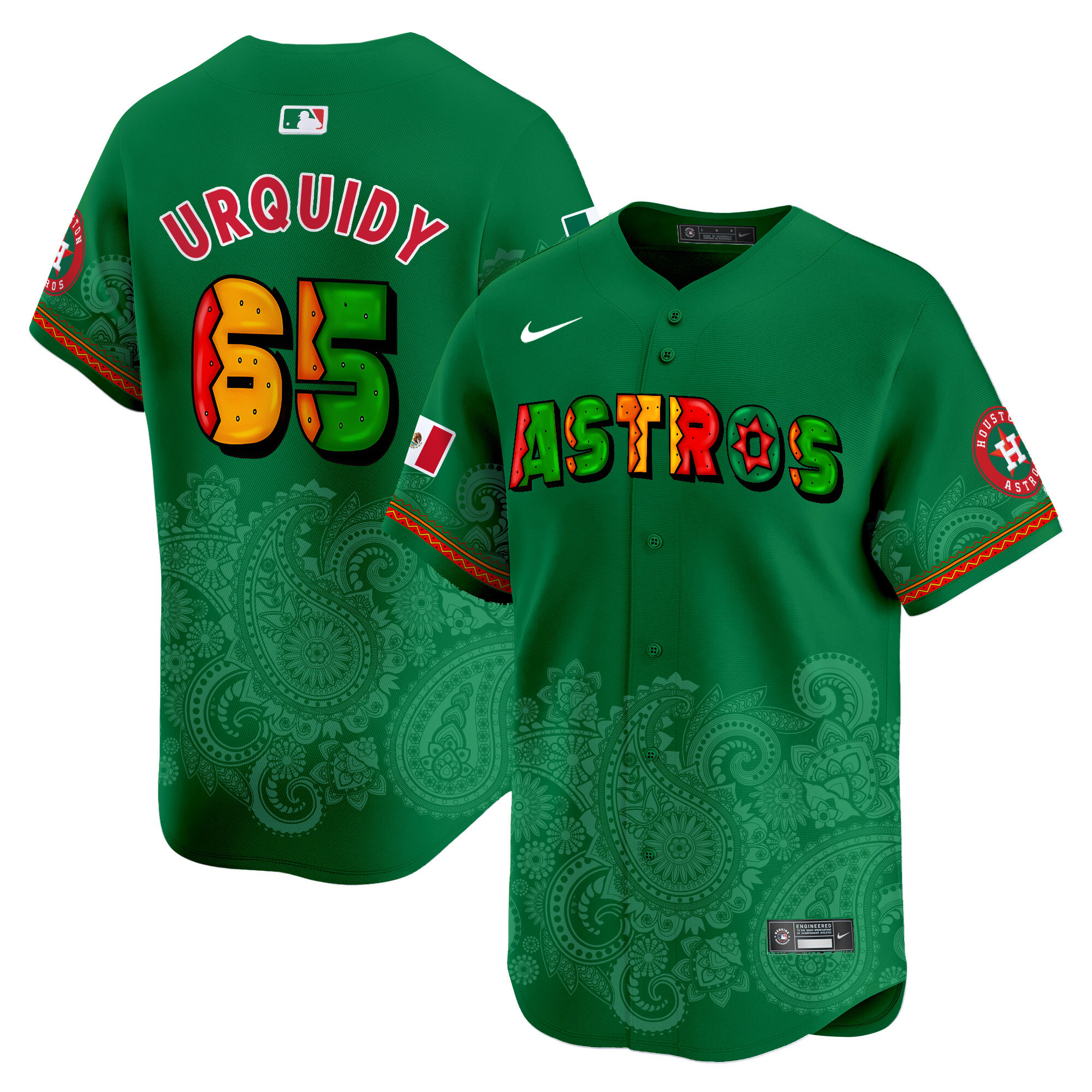 Men's Jose Urquidy Houston Astros Paisley Mexico Vapor Premier Limited Green Jersey V3 - Printed