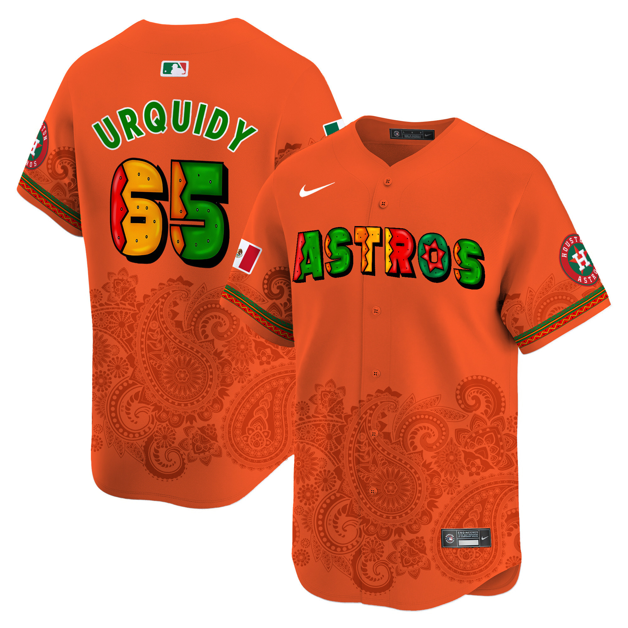 Men's Jose Urquidy Houston Astros Paisley Mexico Vapor Premier Limited Orange Jersey V3 - Printed