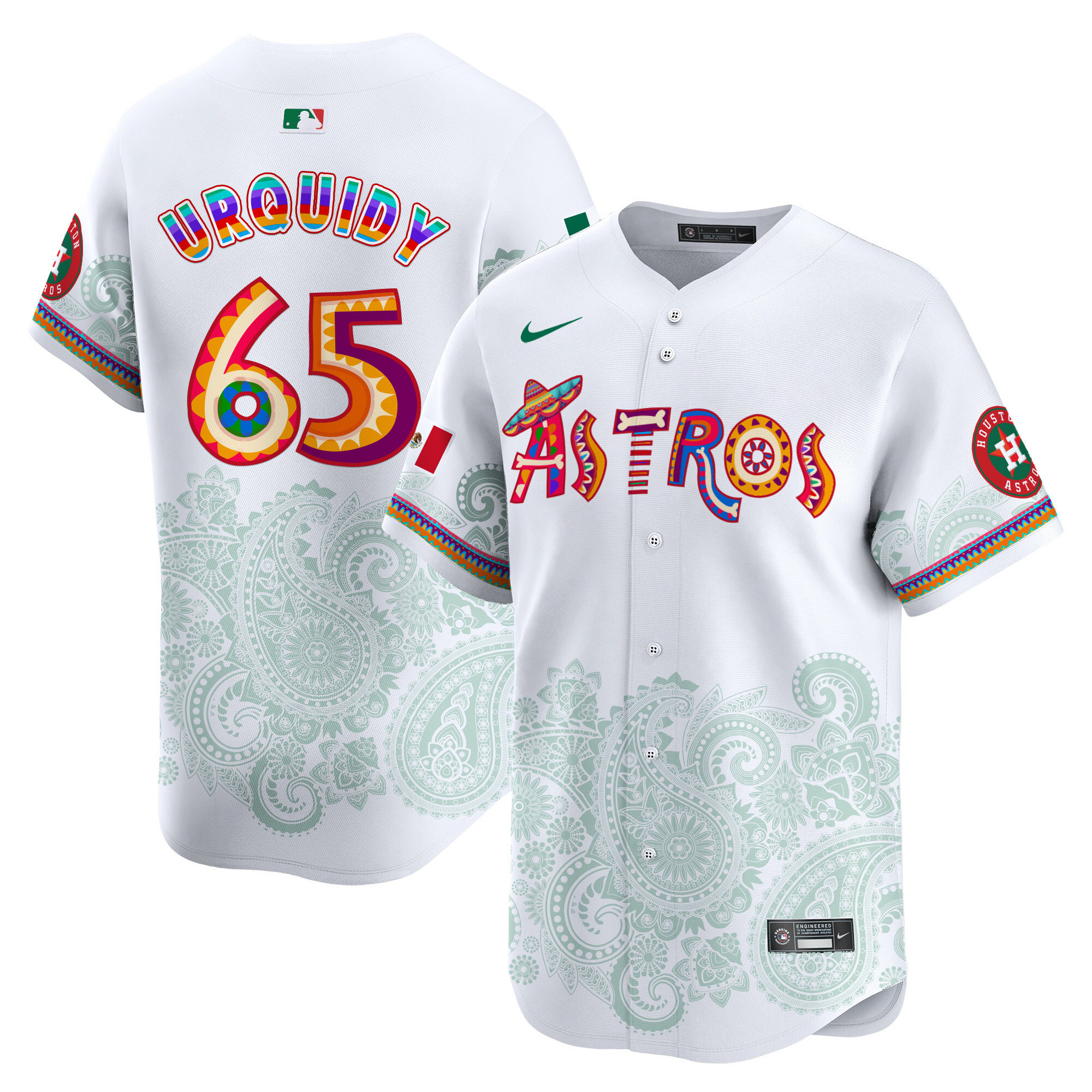 Men's Jose Urquidy Houston Astros Paisley Mexico Vapor Premier Limited White Jersey - Printed