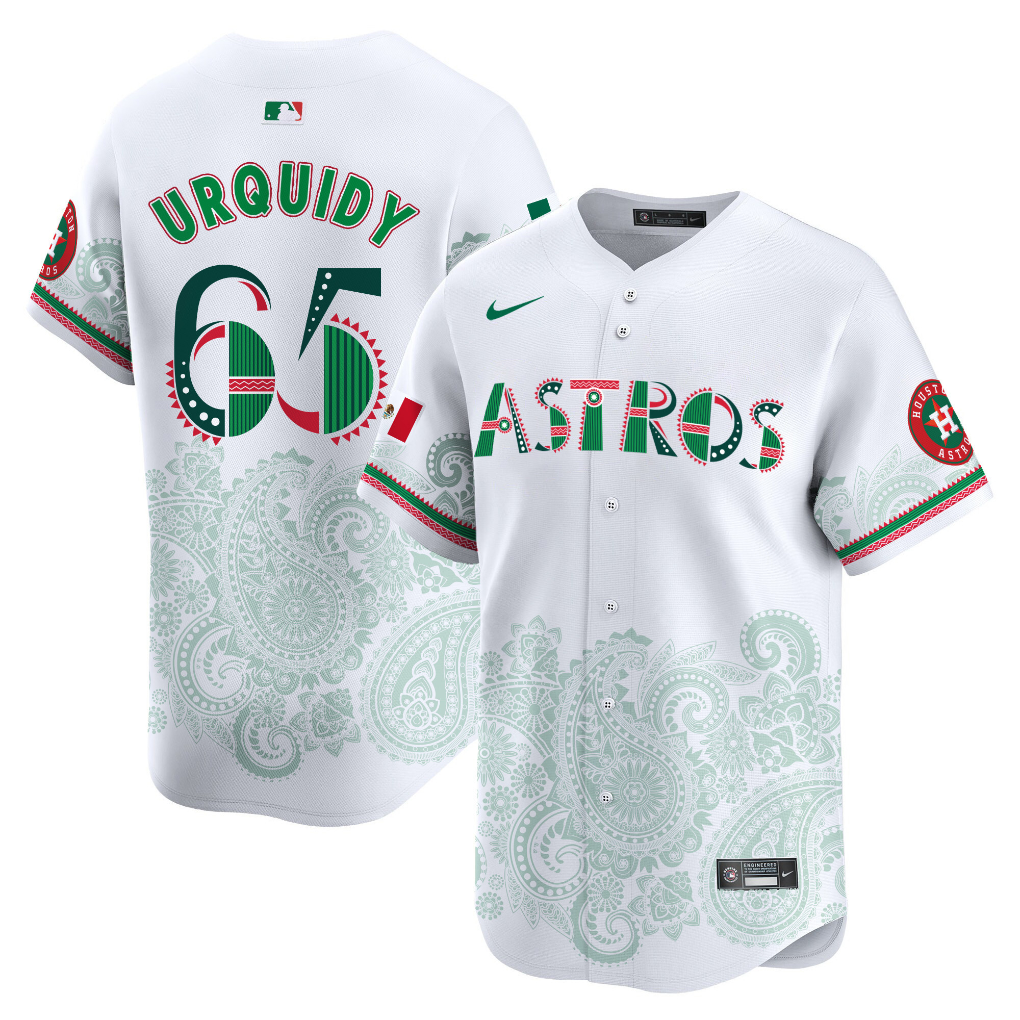 Men's Jose Urquidy Houston Astros Paisley Mexico Vapor Premier Limited White Jersey V2- Printed