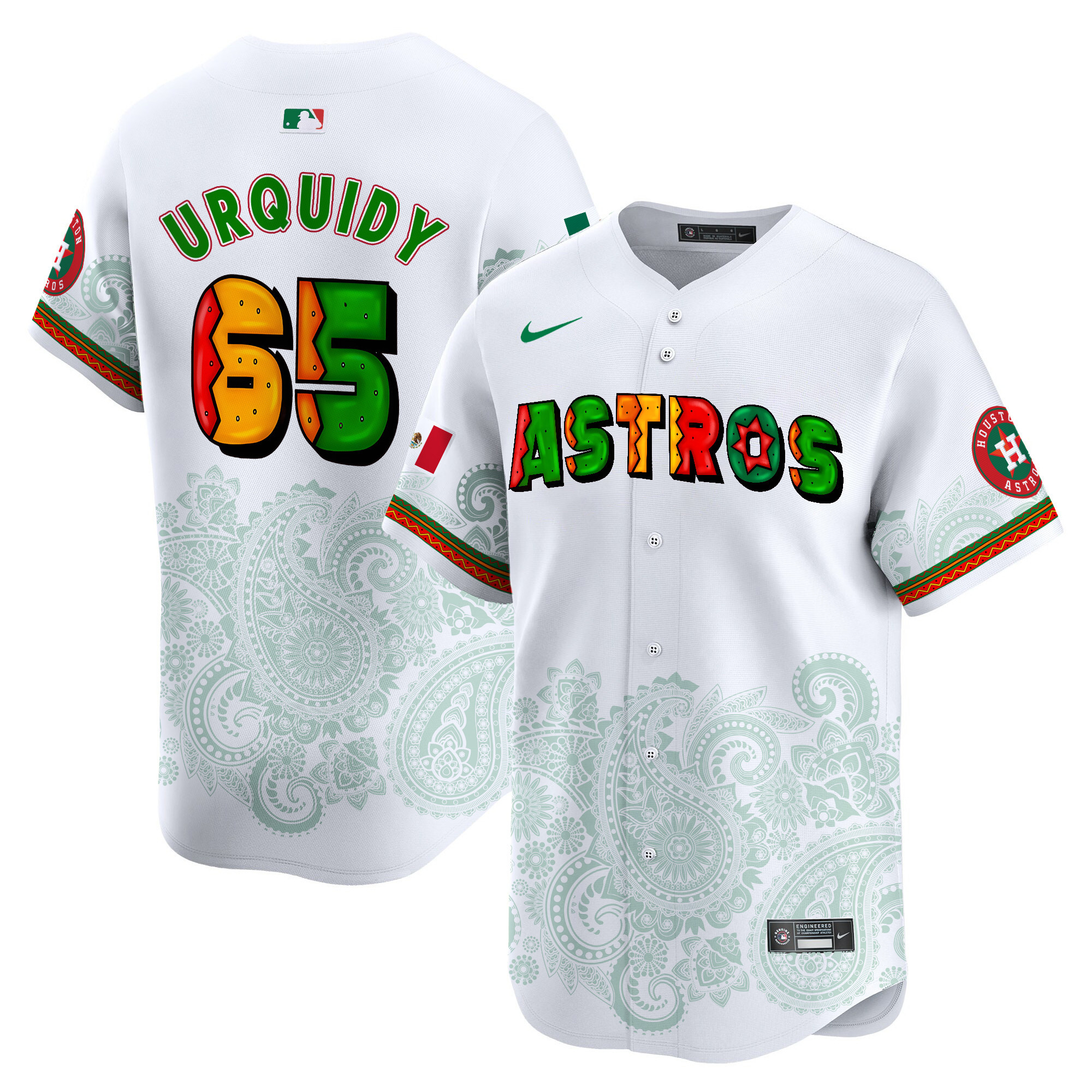 Men's Jose Urquidy Houston Astros Paisley Mexico Vapor Premier Limited White Jersey V3 - Printed