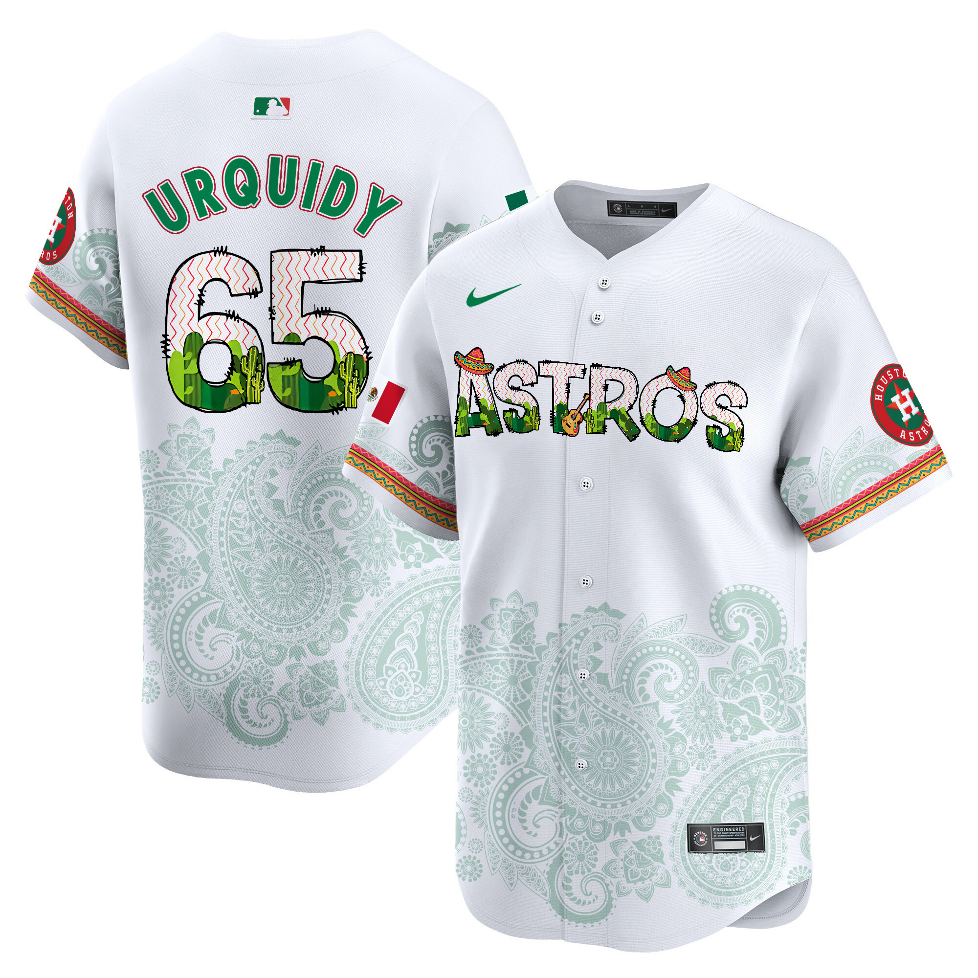 Men's Jose Urquidy Houston Astros Paisley Mexico Vapor Premier Limited White Jersey V4 - Printed