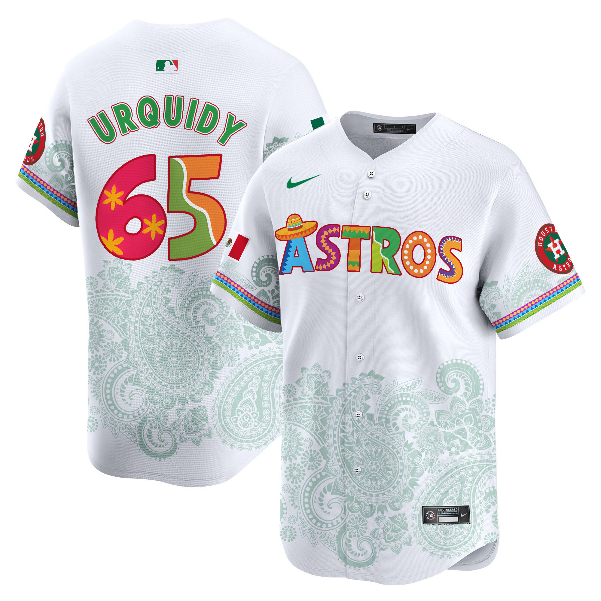 Men's Jose Urquidy Houston Astros Paisley Mexico Vapor Premier Limited White Jersey V5- Printed