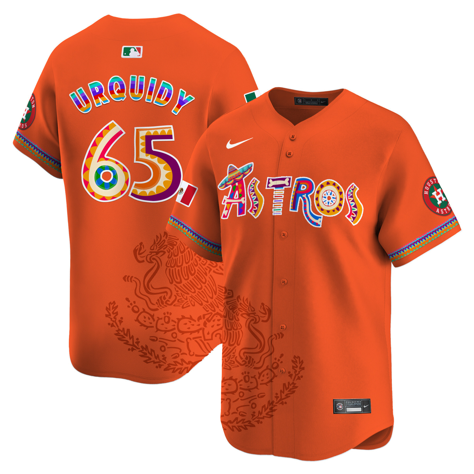 Men's Jose Urquidy Houston Astros Viva Mexico Heritage Vapor Premier Limited Orange Jersey - Printed