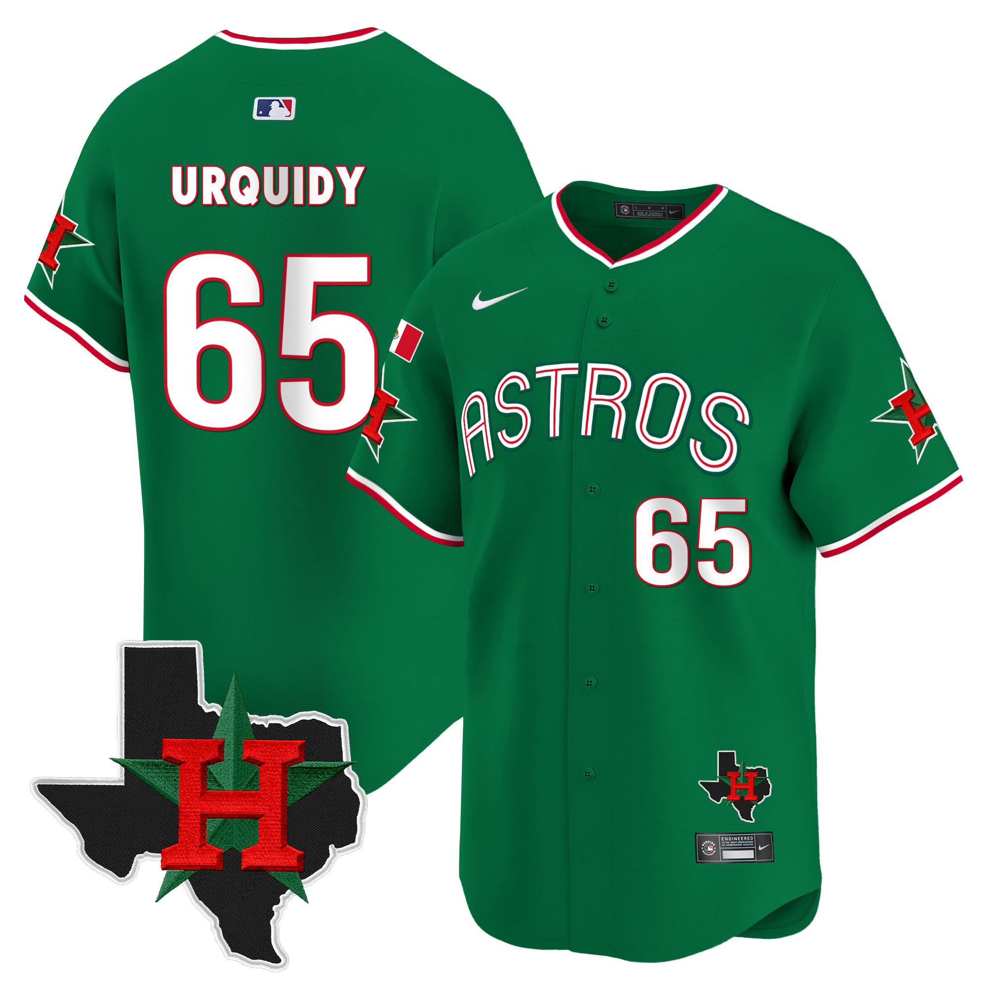 Men's Jose Urquidy Mexico Texas Patch Vapor Premier Limited Green Houston Astros Jersey V3 - All Stitched