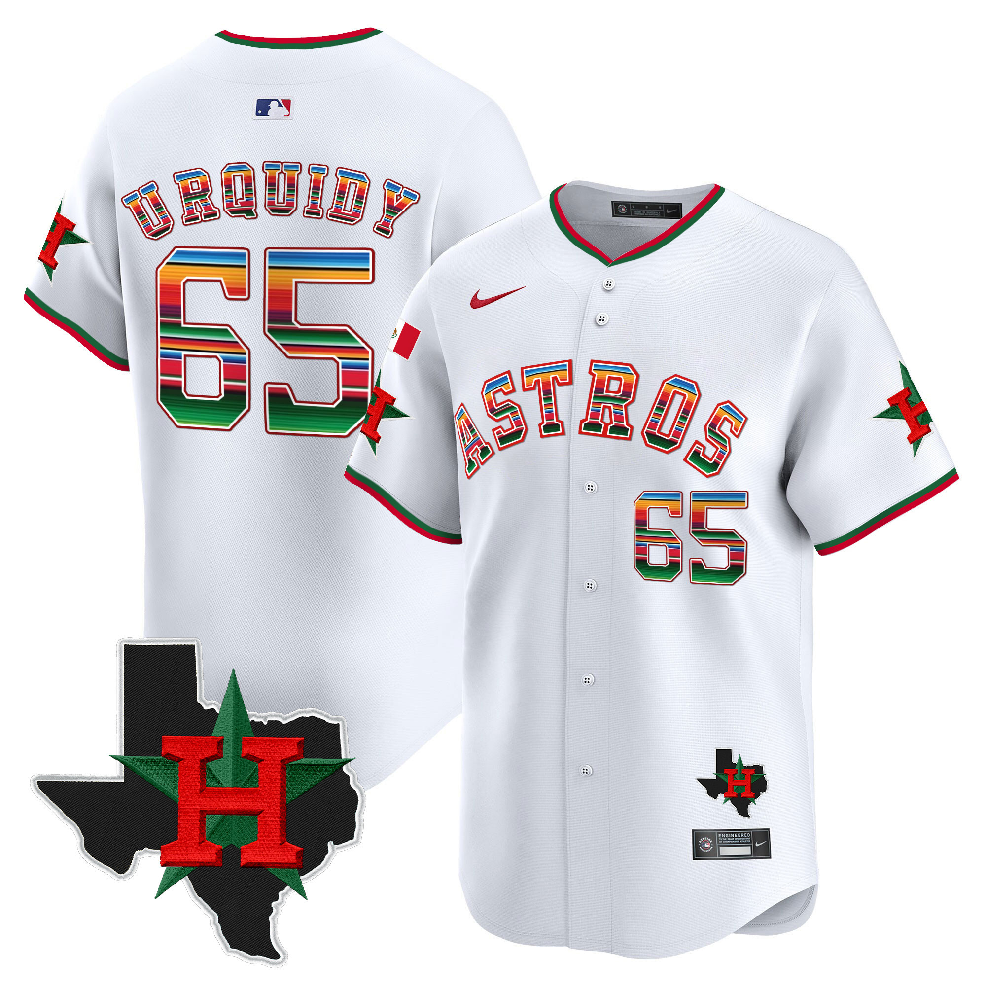 Men's Jose Urquidy Mexico Texas Patch Vapor Premier Limited White Houston Astros Jersey V2 - All Stitched