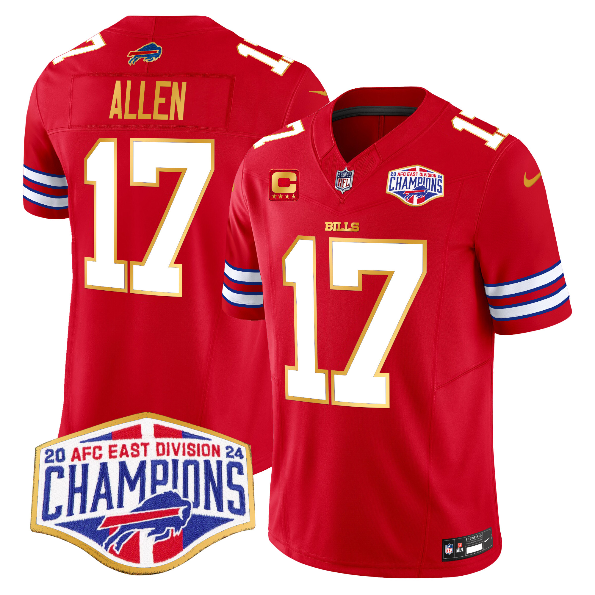 Men's Josh Allen Buffalo Bills 2024 AFC East Division Champions Gold Trim Vapor Limited Red Jersey - All Stitched