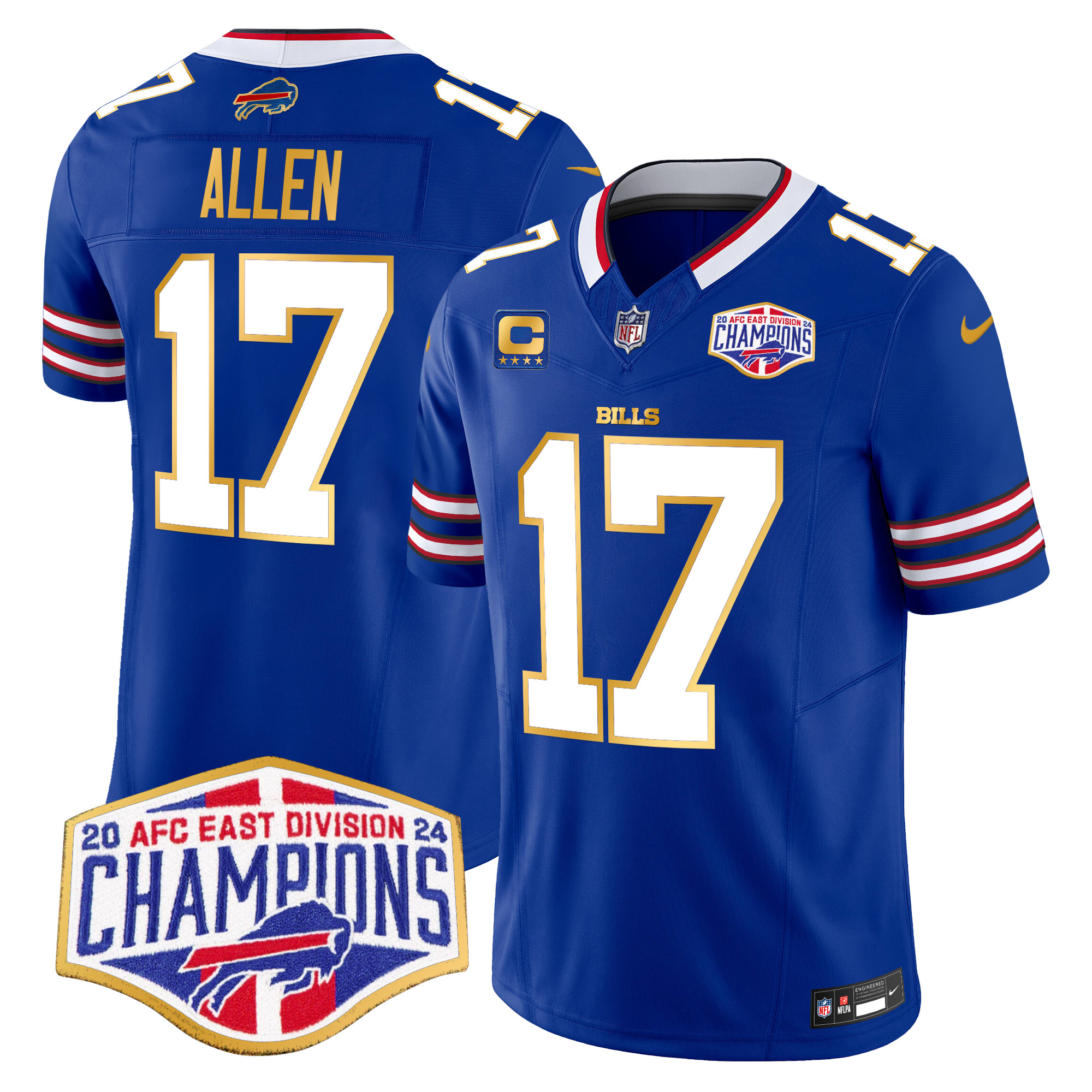 Men's Josh Allen Buffalo Bills 2024 AFC East Division Champions Gold Trim Vapor Limited Royal Jersey - All Stitched
