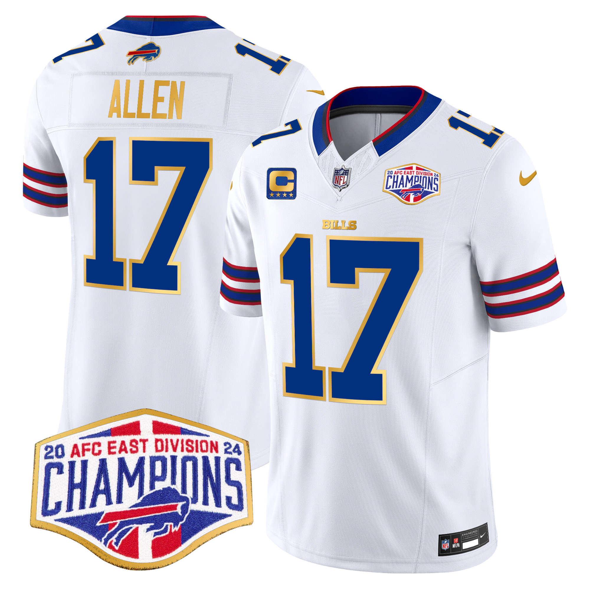 Men's Josh Allen Buffalo Bills 2024 AFC East Division Champions Gold Trim Vapor Limited White Jersey - All Stitched