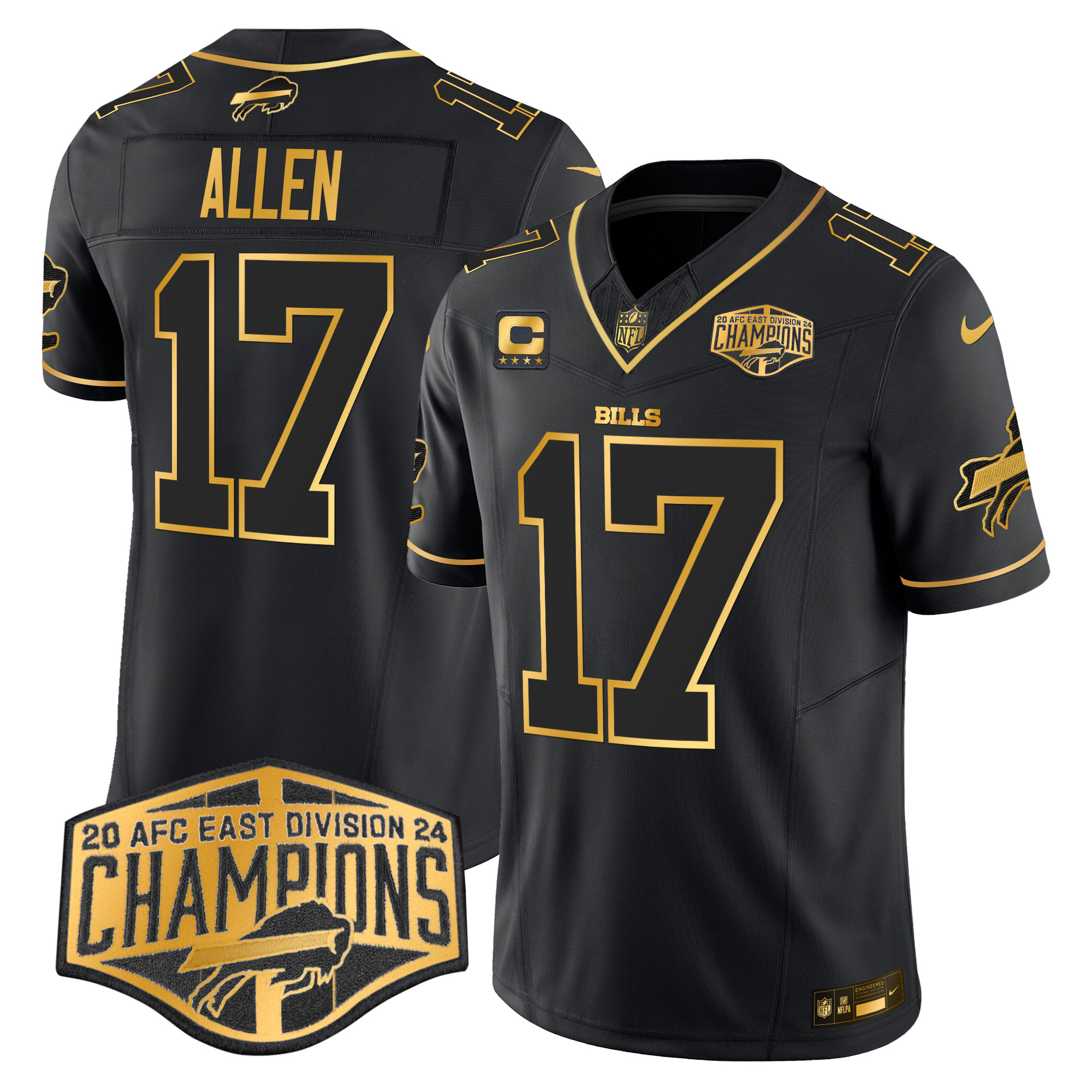Men's Josh Allen Buffalo Bills 2024 AFC East Division Champions Gold Vapor Limited Black Gold Jersey - All Stitched