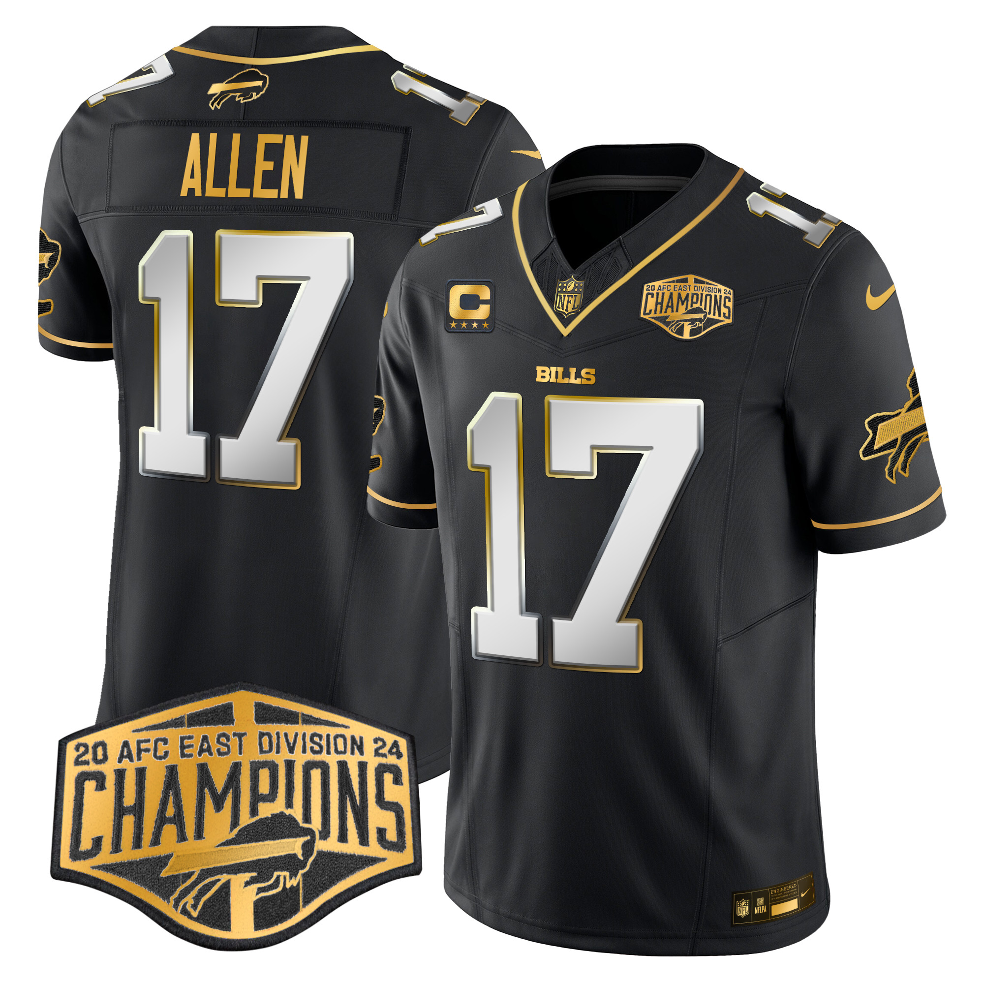 Men's Josh Allen Buffalo Bills 2024 AFC East Division Champions Gold Vapor Limited Black Limited Jersey - All Stitched