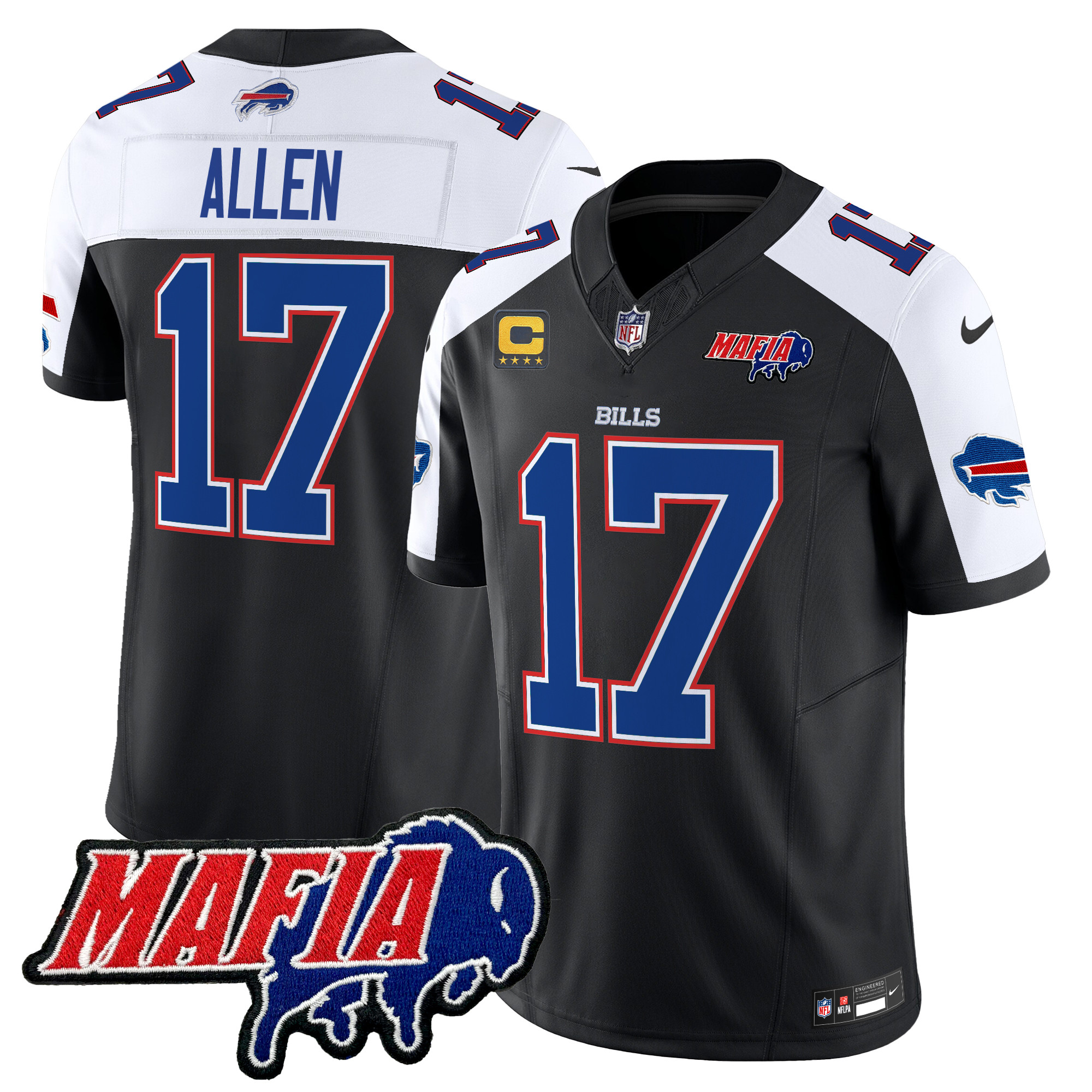 Men's Josh Allen Buffalo Bills 2024 Buffalo Bills Mafia Patch Vapor Limited Black Alternate Jersey - All Stitched