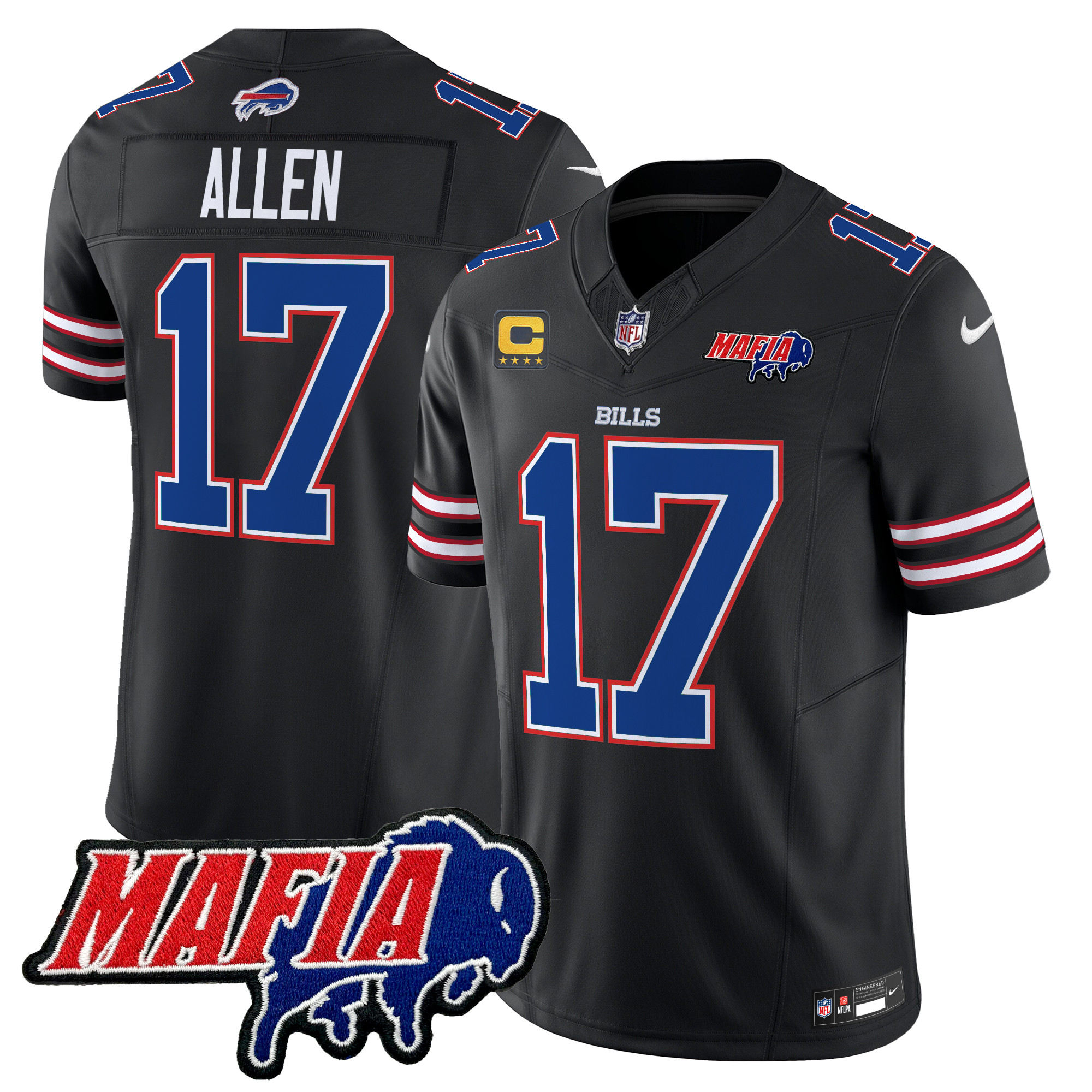 Men's Josh Allen Buffalo Bills 2024 Buffalo Bills Mafia Patch Vapor Limited Black Jersey - All Stitched