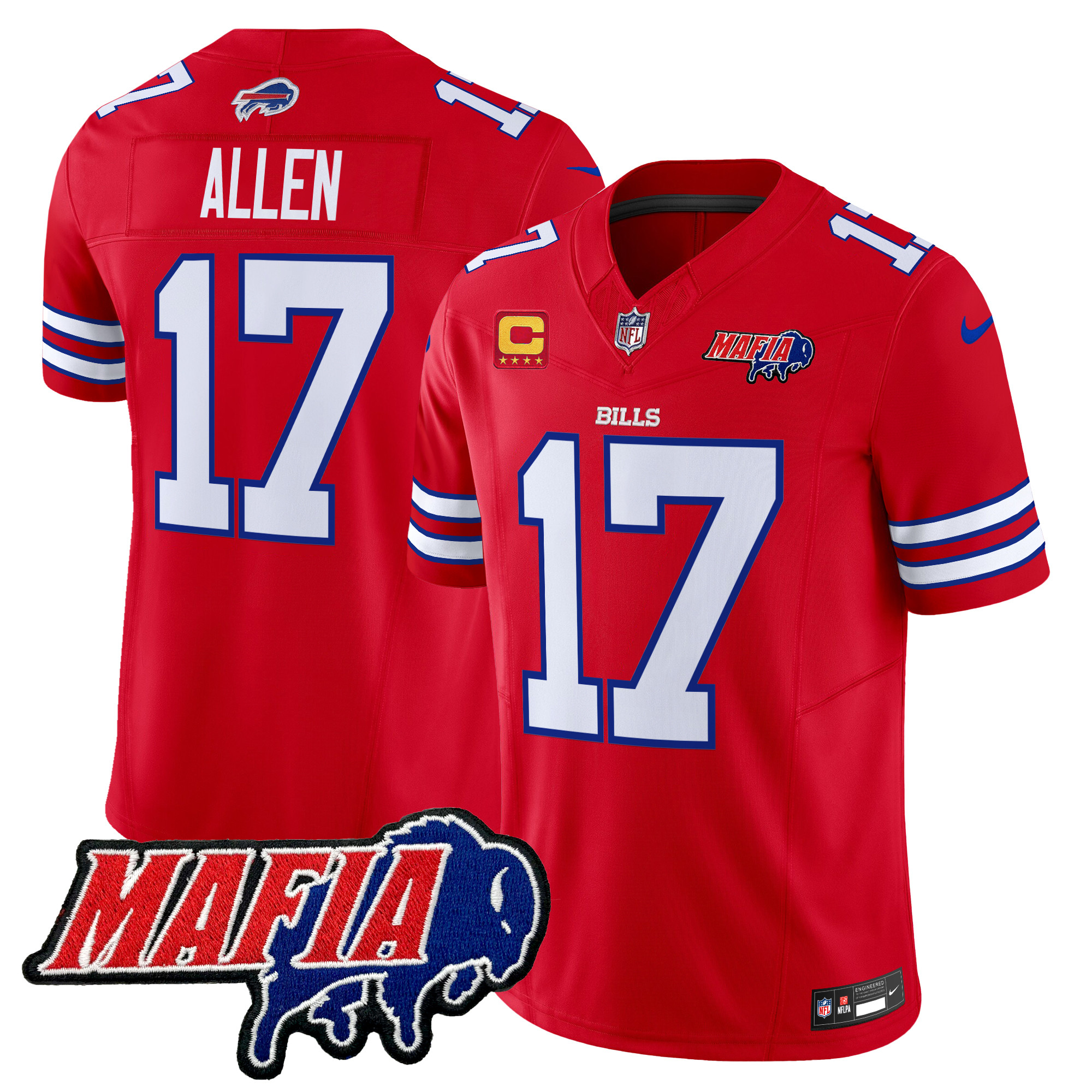 Men's Josh Allen Buffalo Bills 2024 Buffalo Bills Mafia Patch Vapor Limited Red Jersey - All Stitched