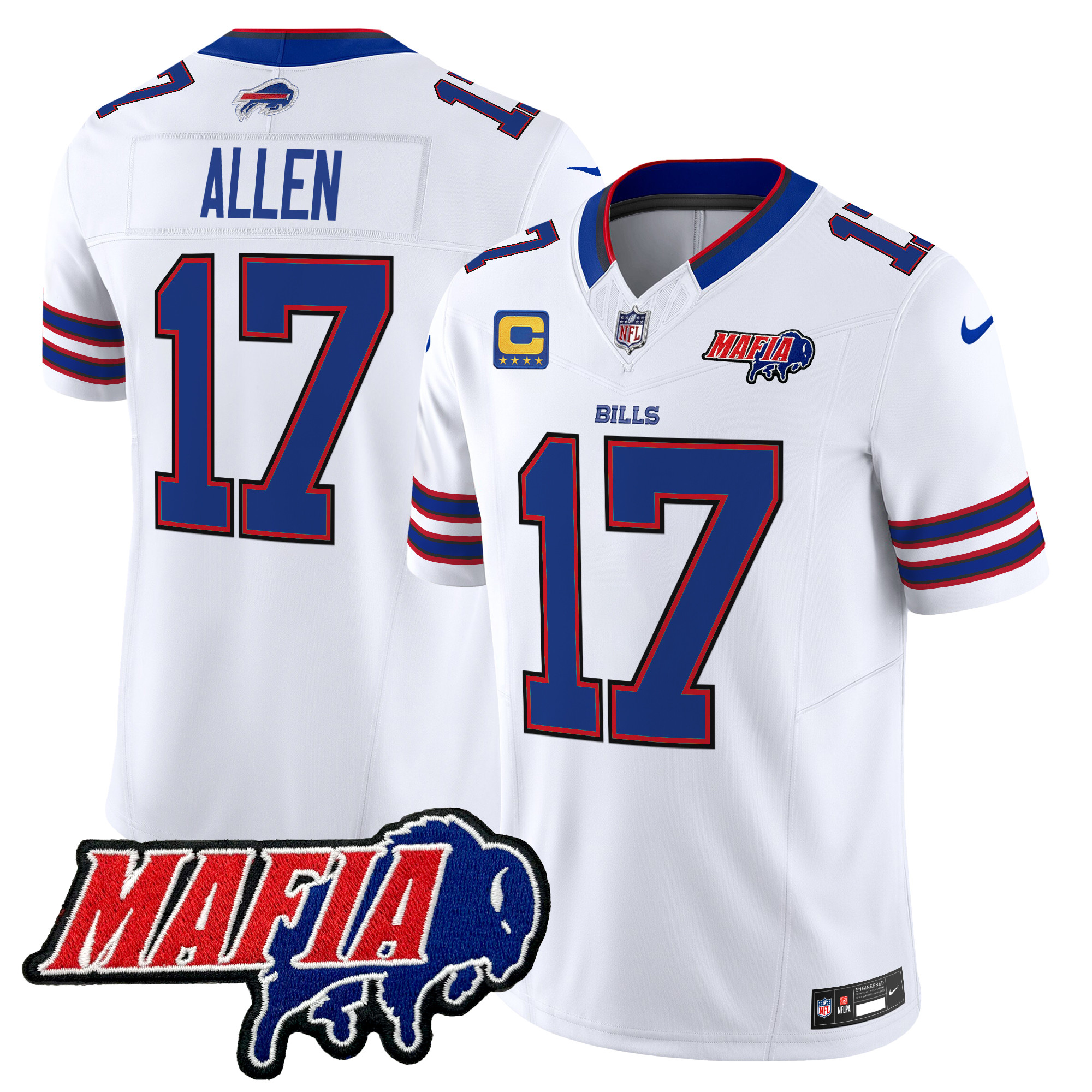 Men's Josh Allen Buffalo Bills 2024 Buffalo Bills Mafia Patch Vapor Limited White Jersey - All Stitched