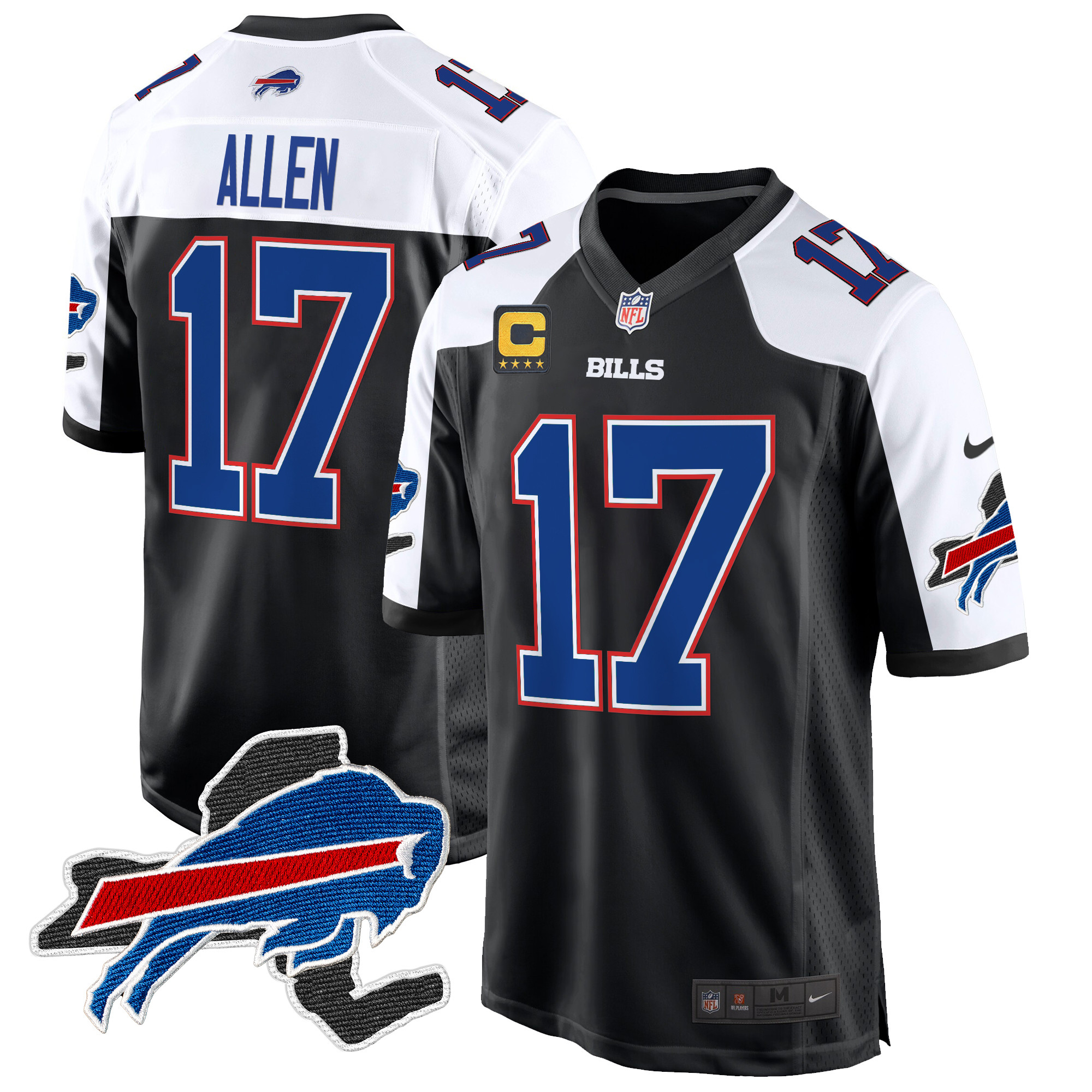 Men's Josh Allen Buffalo Bills New York Patch Game Black Alternate Jersey - All Stitched