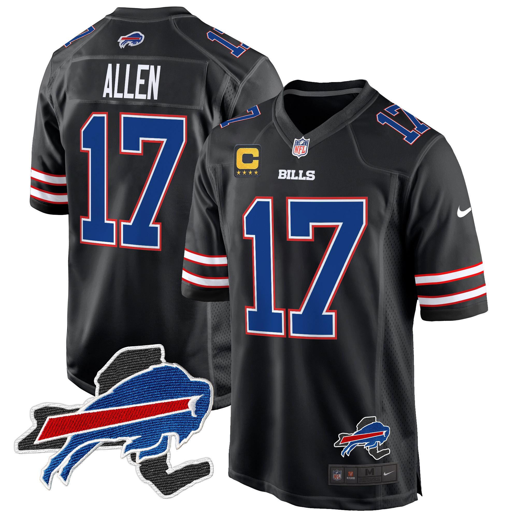 Men's Josh Allen Buffalo Bills New York Patch Game Black Jersey - All Stitched