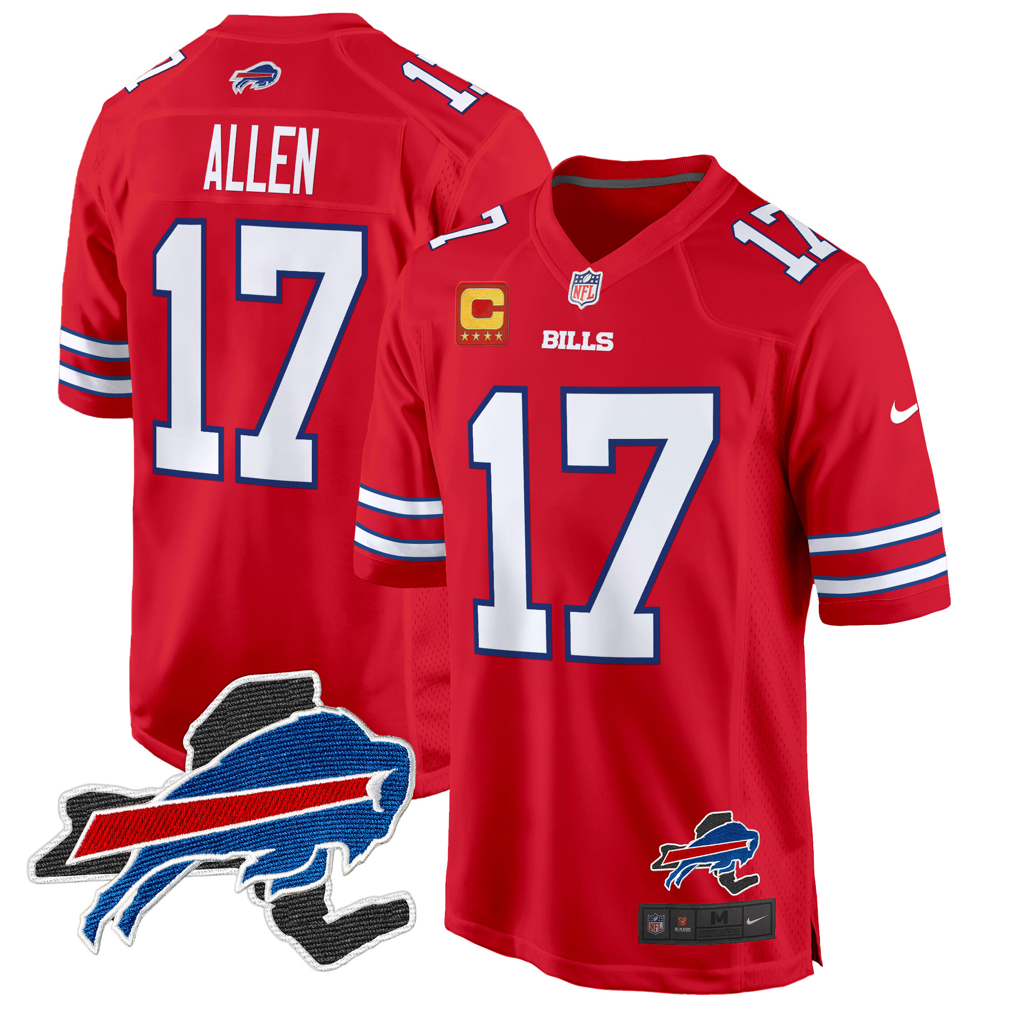 Men's Josh Allen Buffalo Bills New York Patch Game Red Jersey - All Stitched