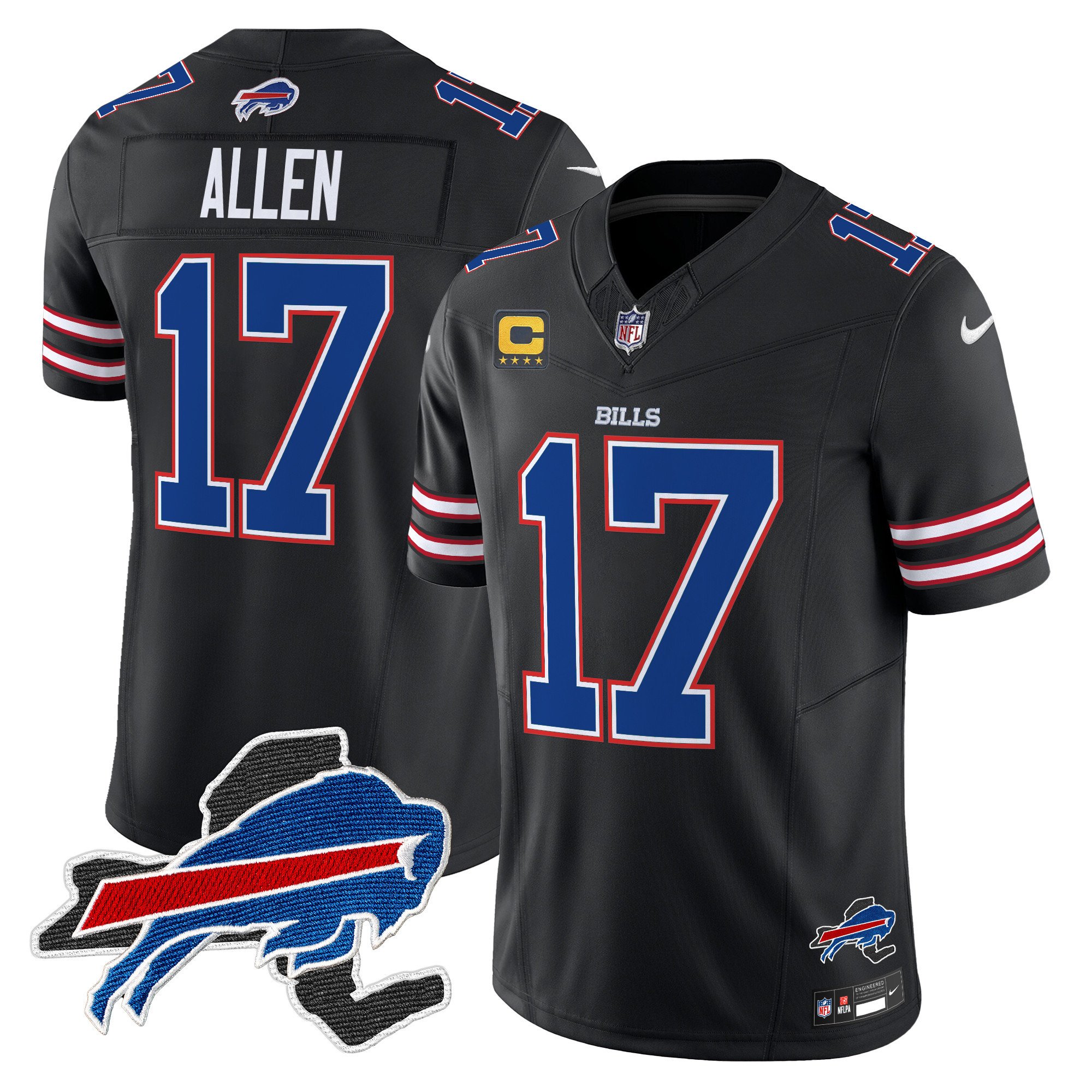 Men's Josh Allen Buffalo Bills New York Patch Vapor Limited Black Jersey V3 - All Stitched