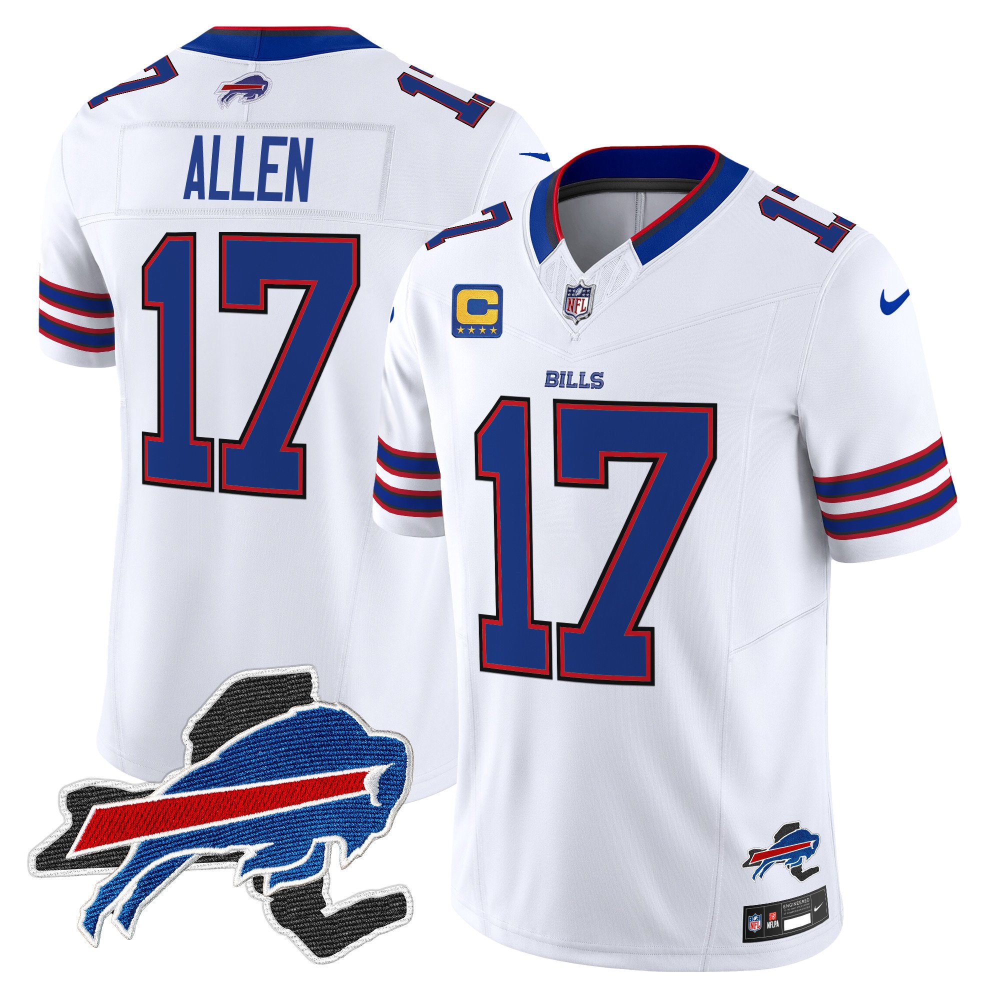 Men's Josh Allen Buffalo Bills New York Patch Vapor Limited White Jersey V3 - All Stitched