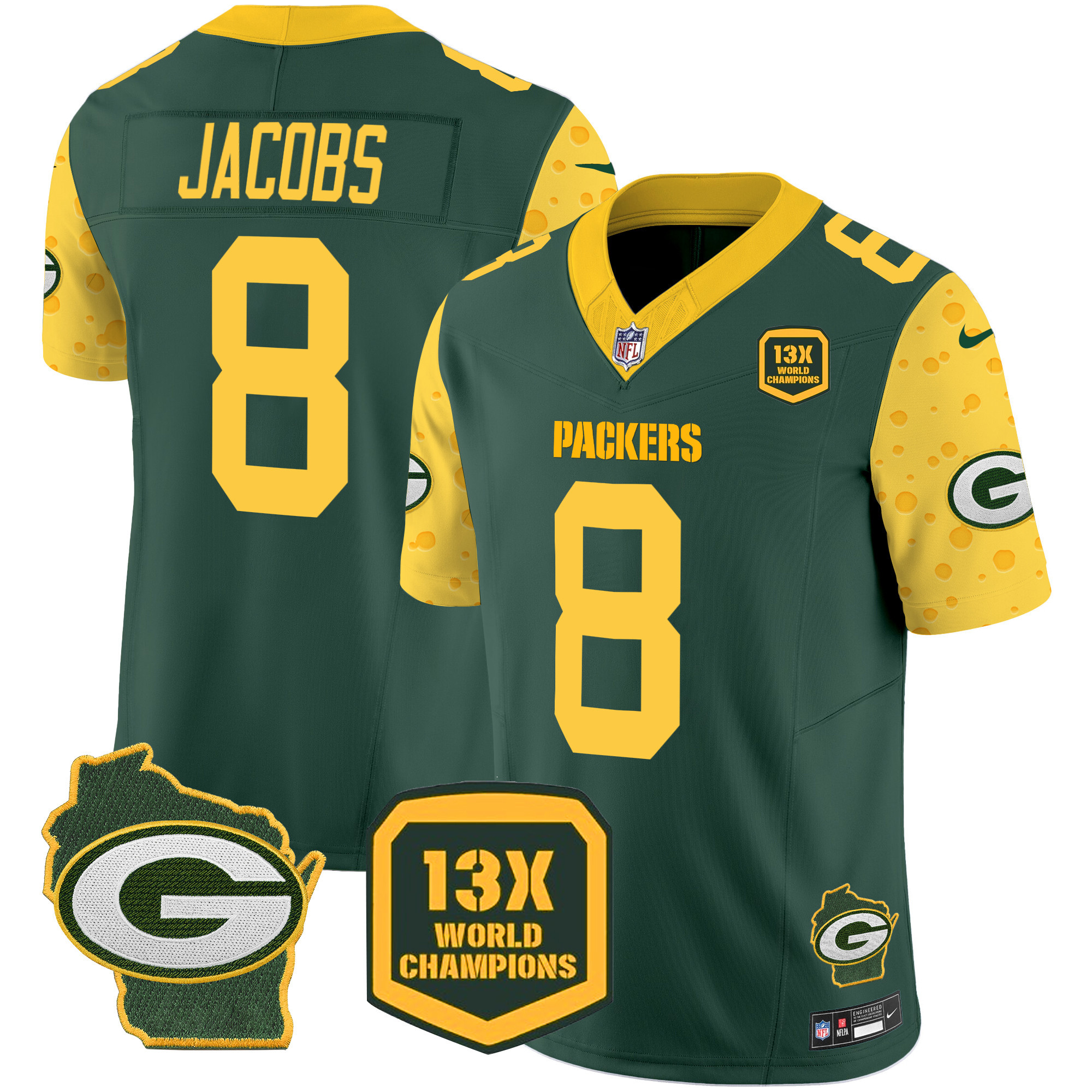 Men's Josh Jacobs Green Bay Packers Cheese Vapor Limited Green Jersey – All Stitched